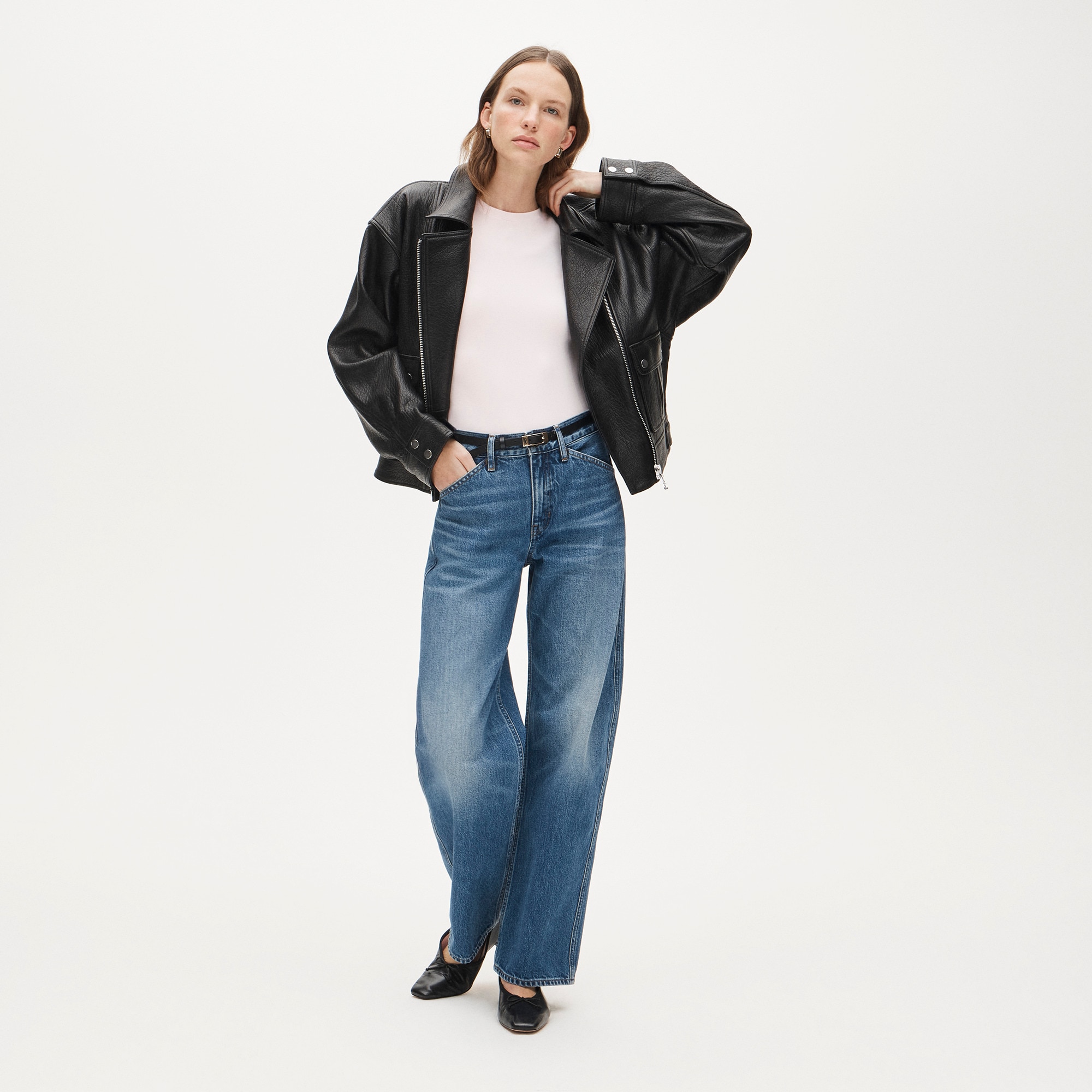 Refined rib elbow-sleeve T-shirt