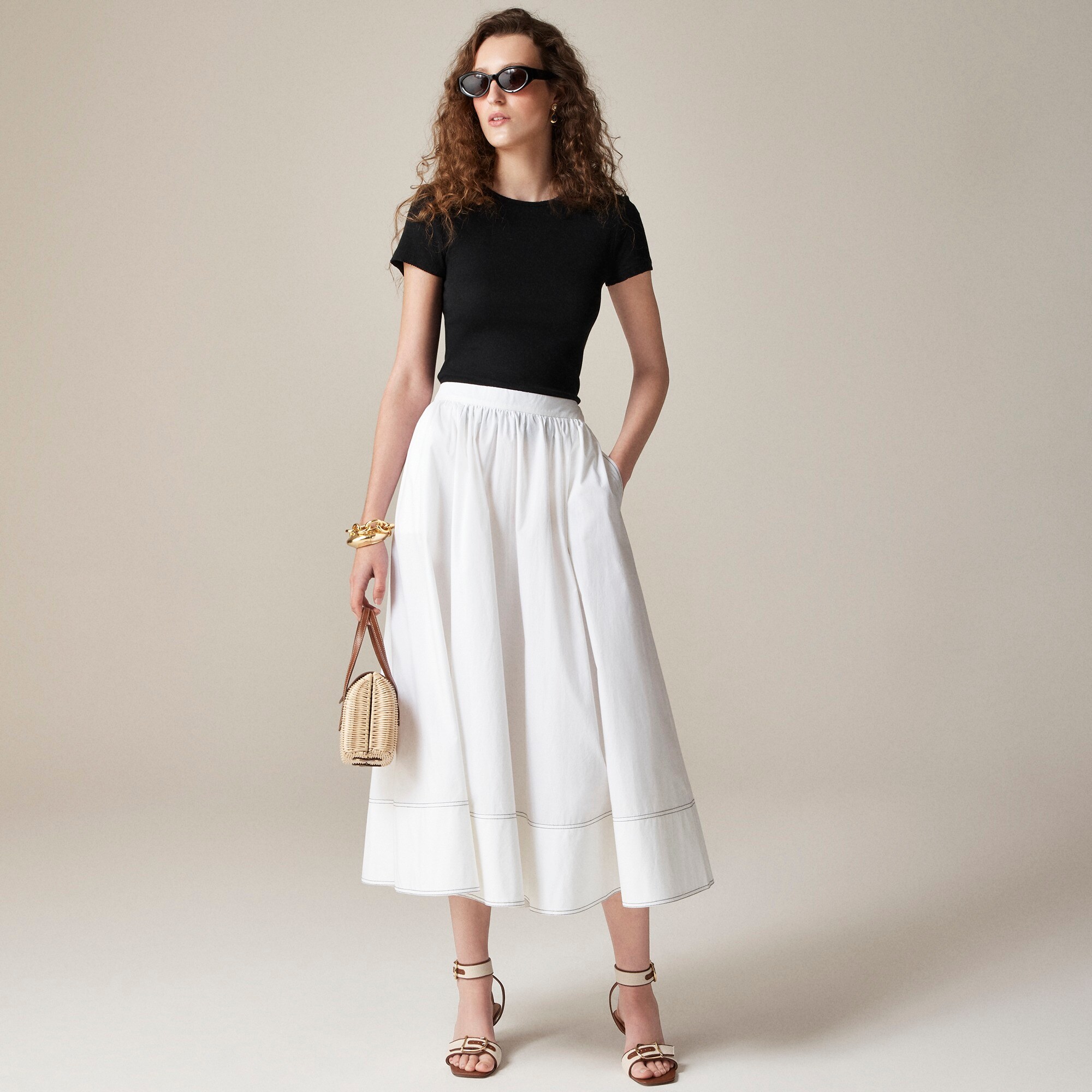 Fine rib short-sleeve T-shirt