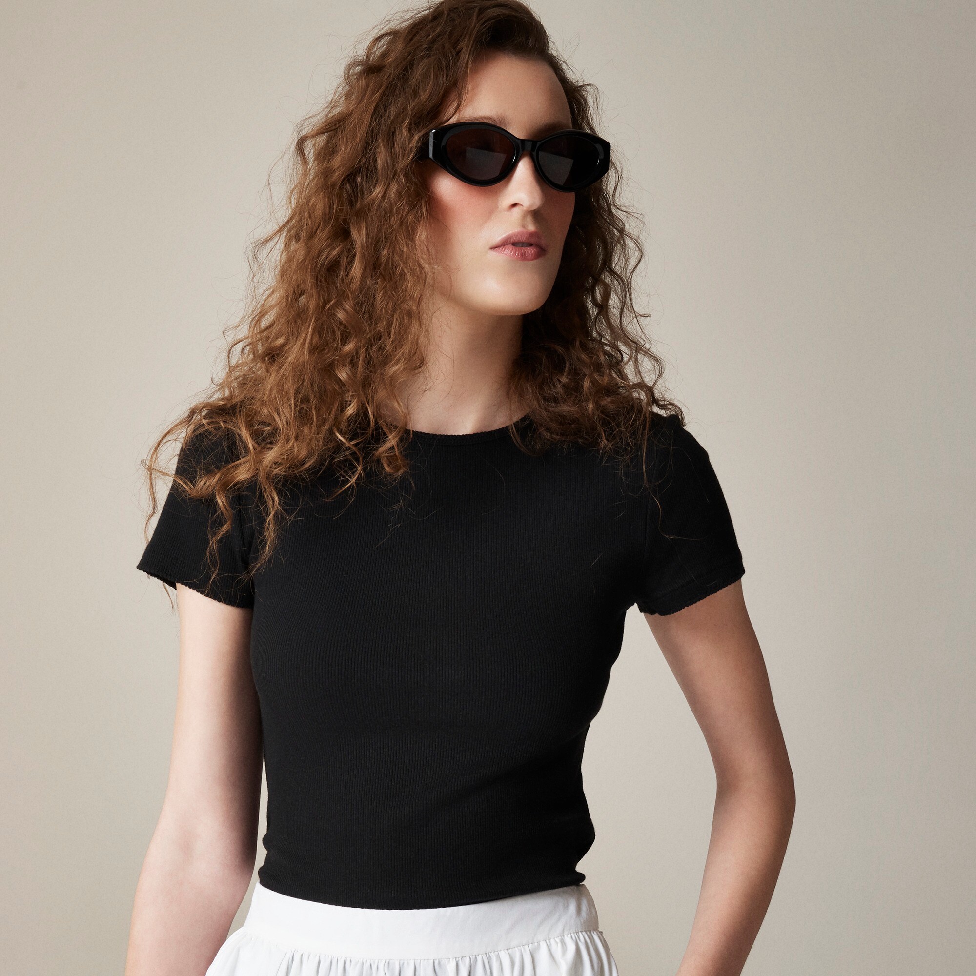 Fine rib short-sleeve T-shirt