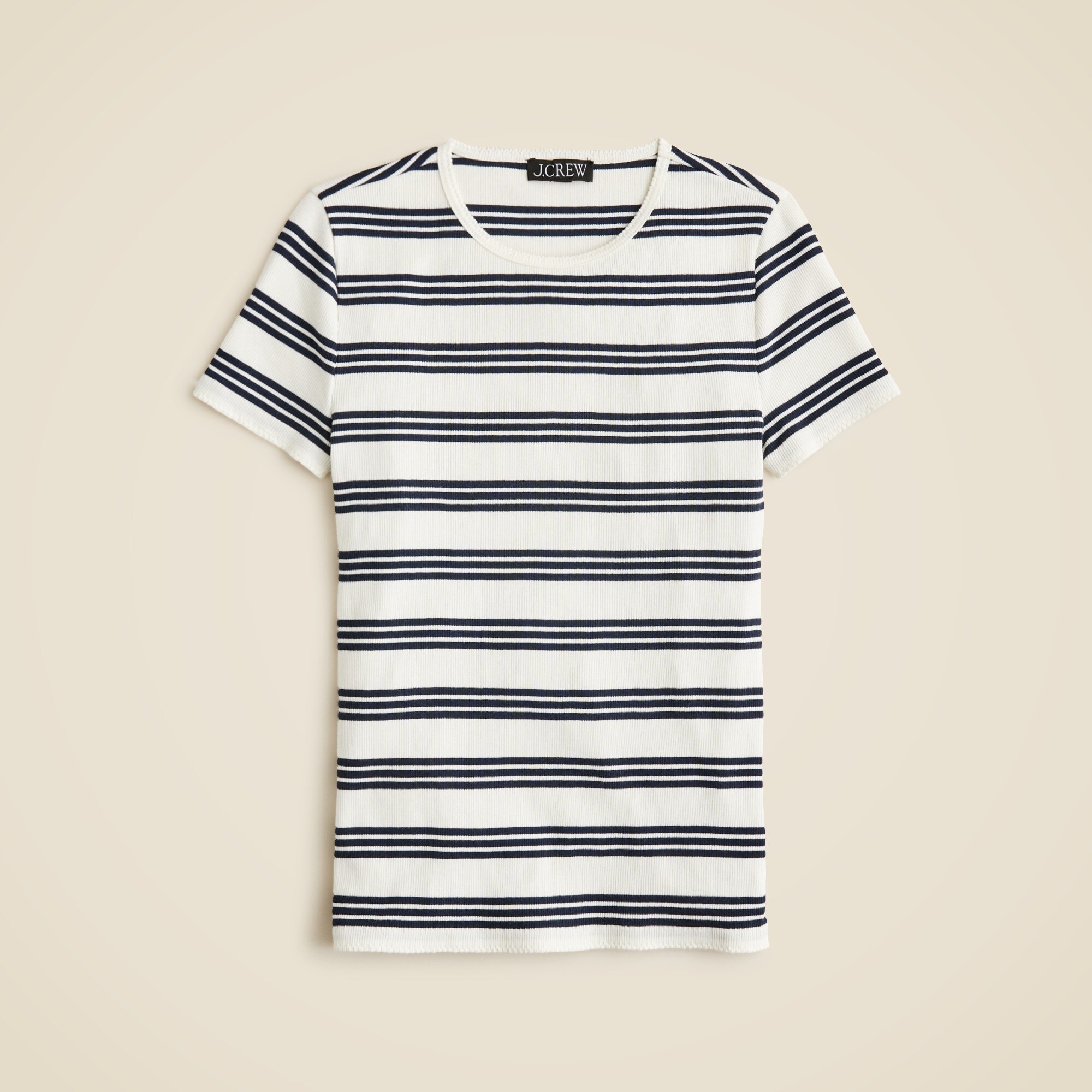  Fine rib short-sleeve T-shirt in stripe