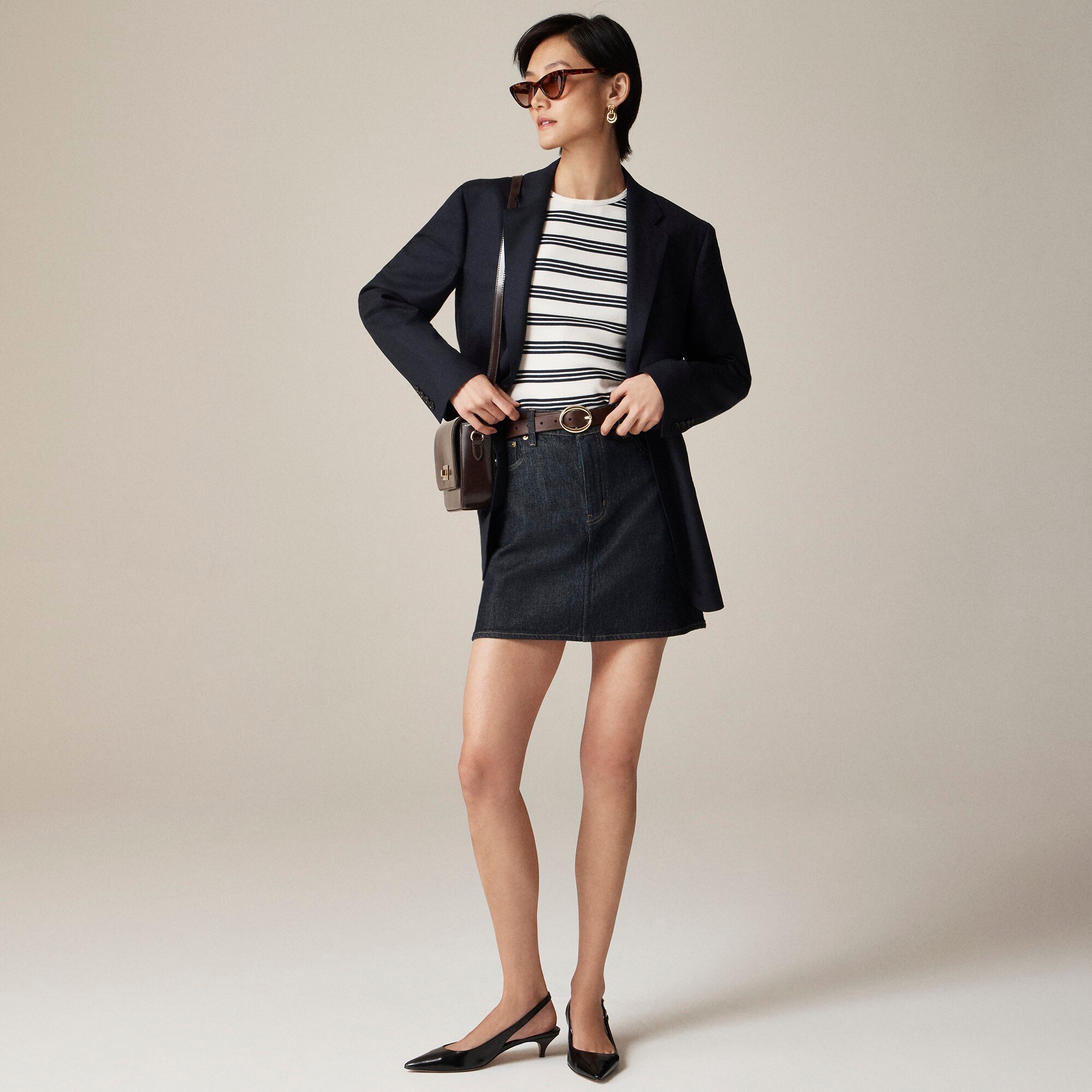 Fine rib short-sleeve T-shirt in stripe