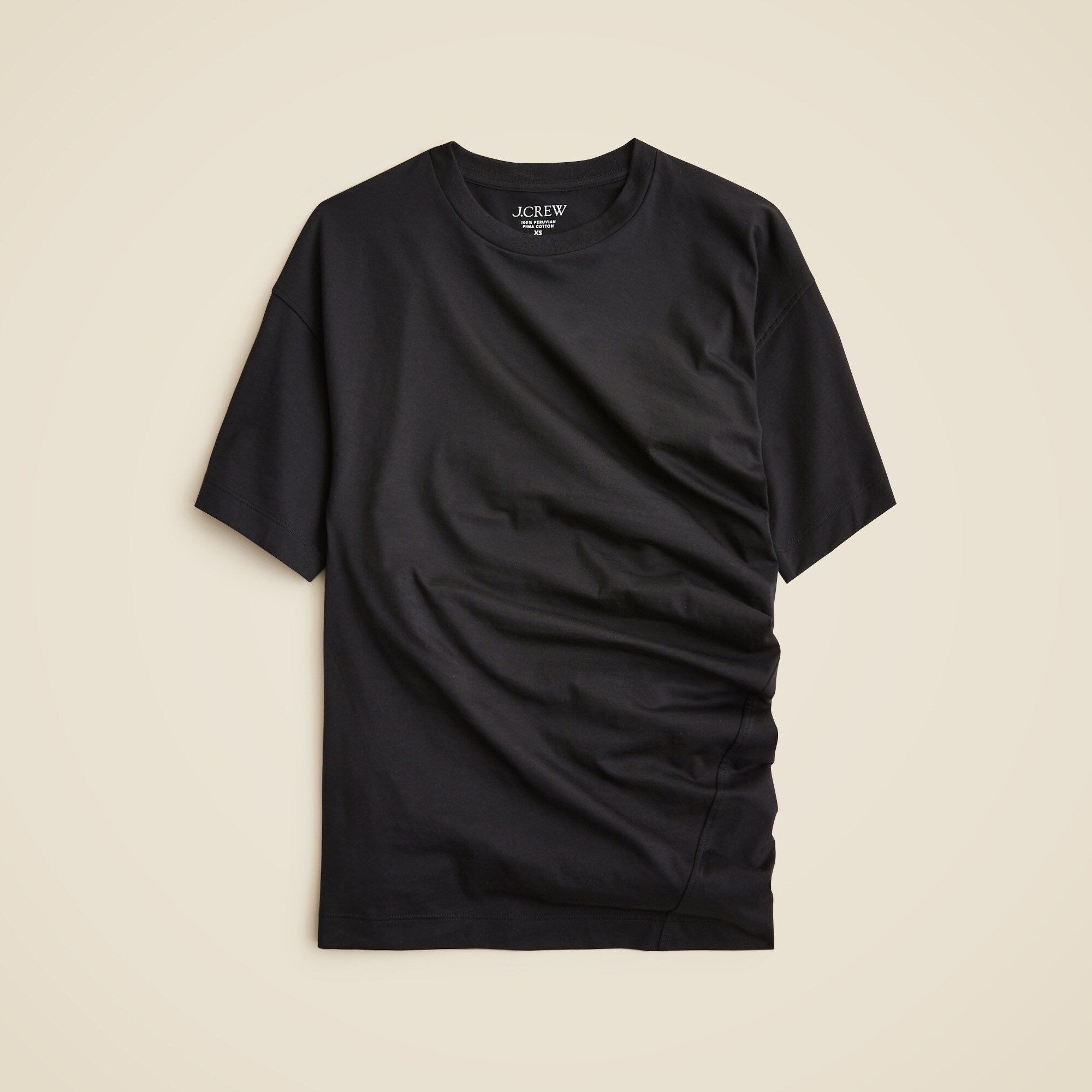 Pima cotton asymmetrical ruched T-shirt