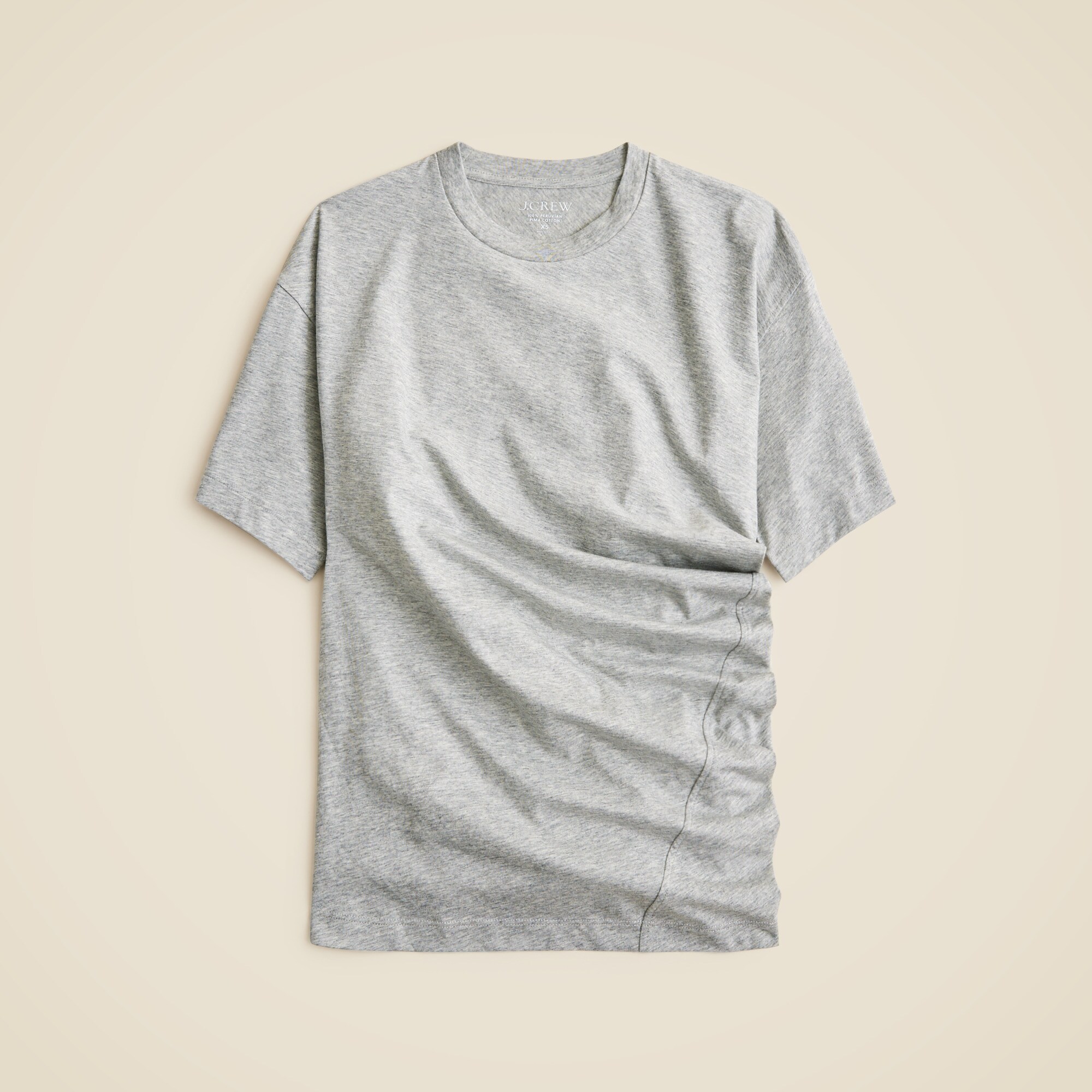 Pima cotton asymmetrical ruched T-shirt