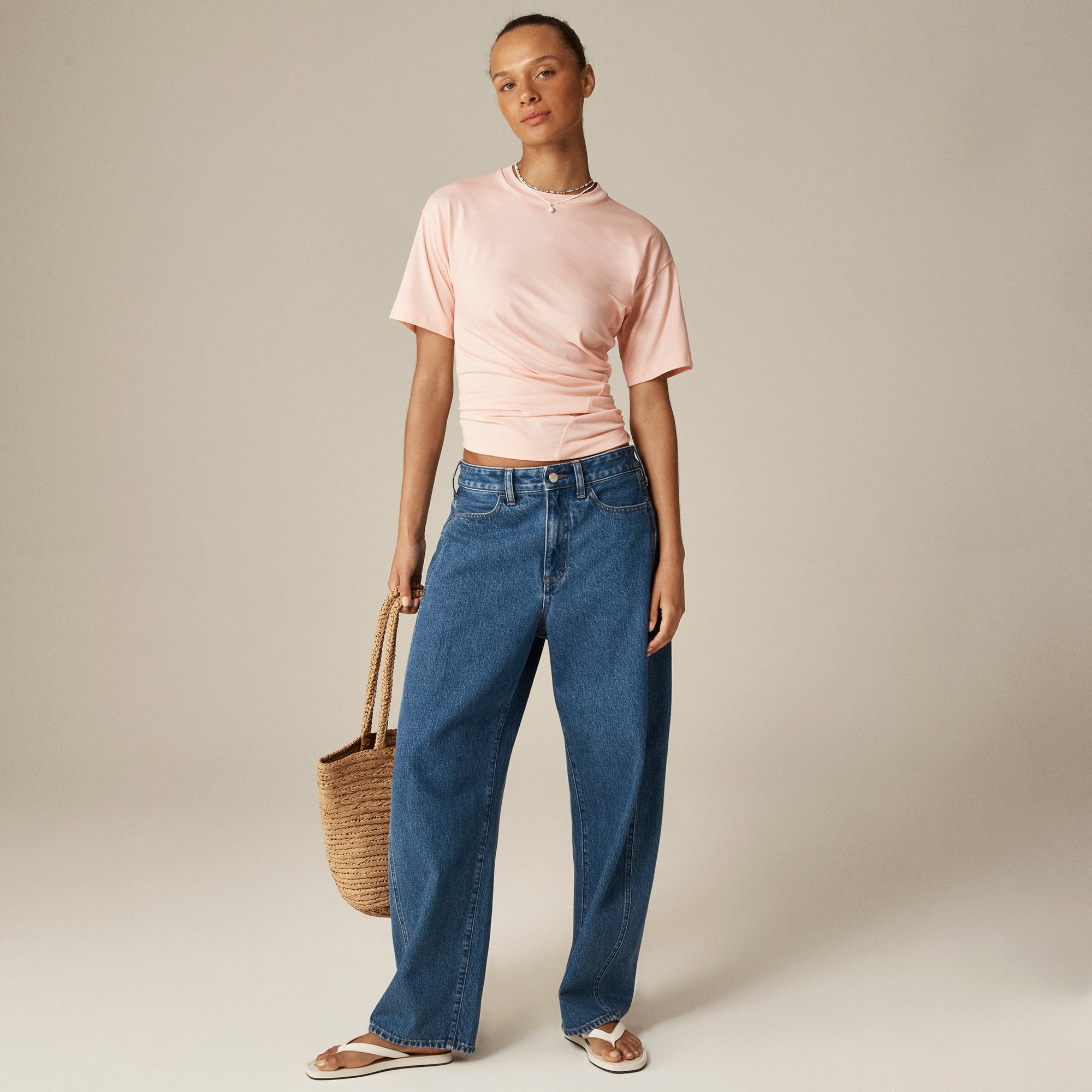 womens Pima cotton asymmetrical ruched T-shirt