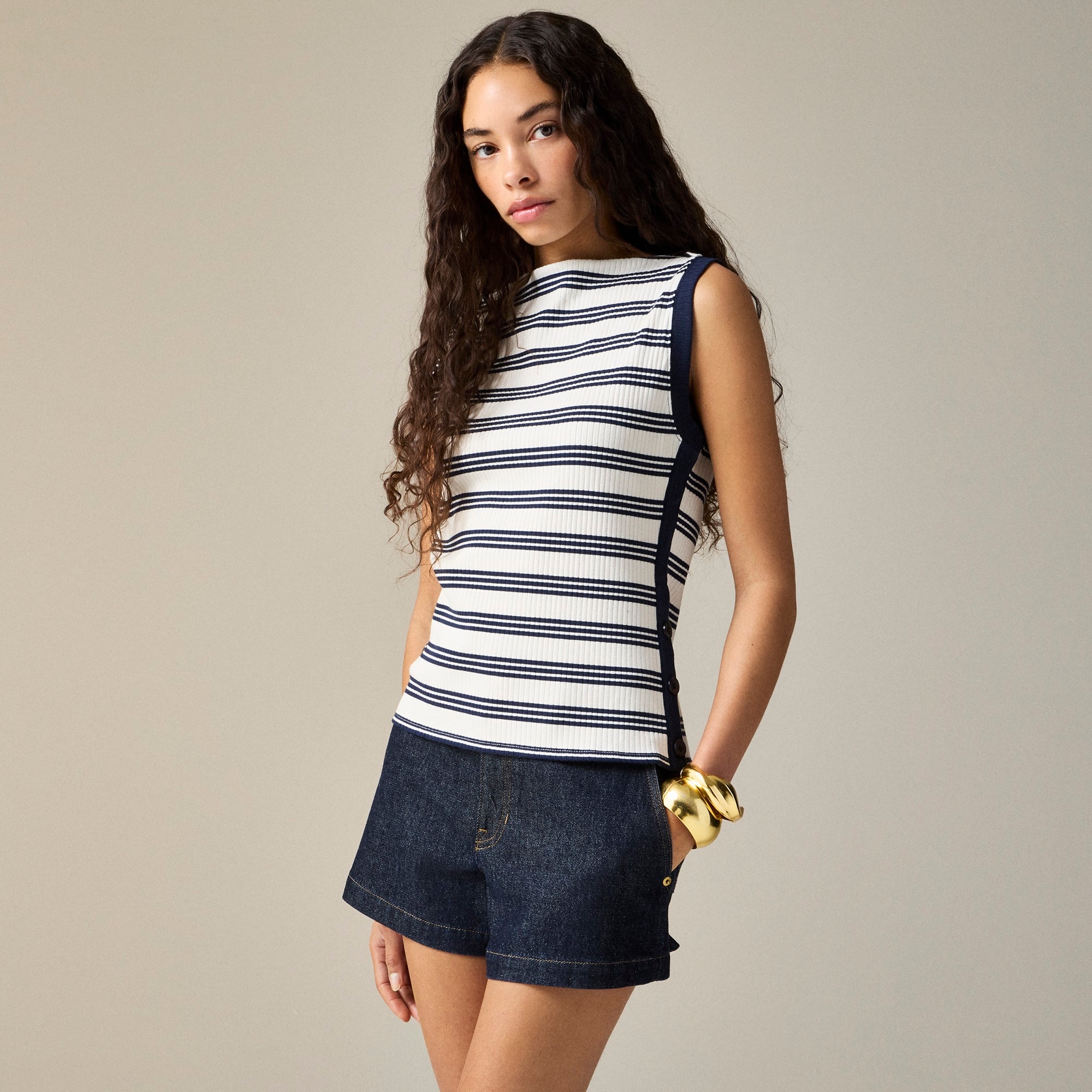 Premium rib side-button top in stripe - image 3