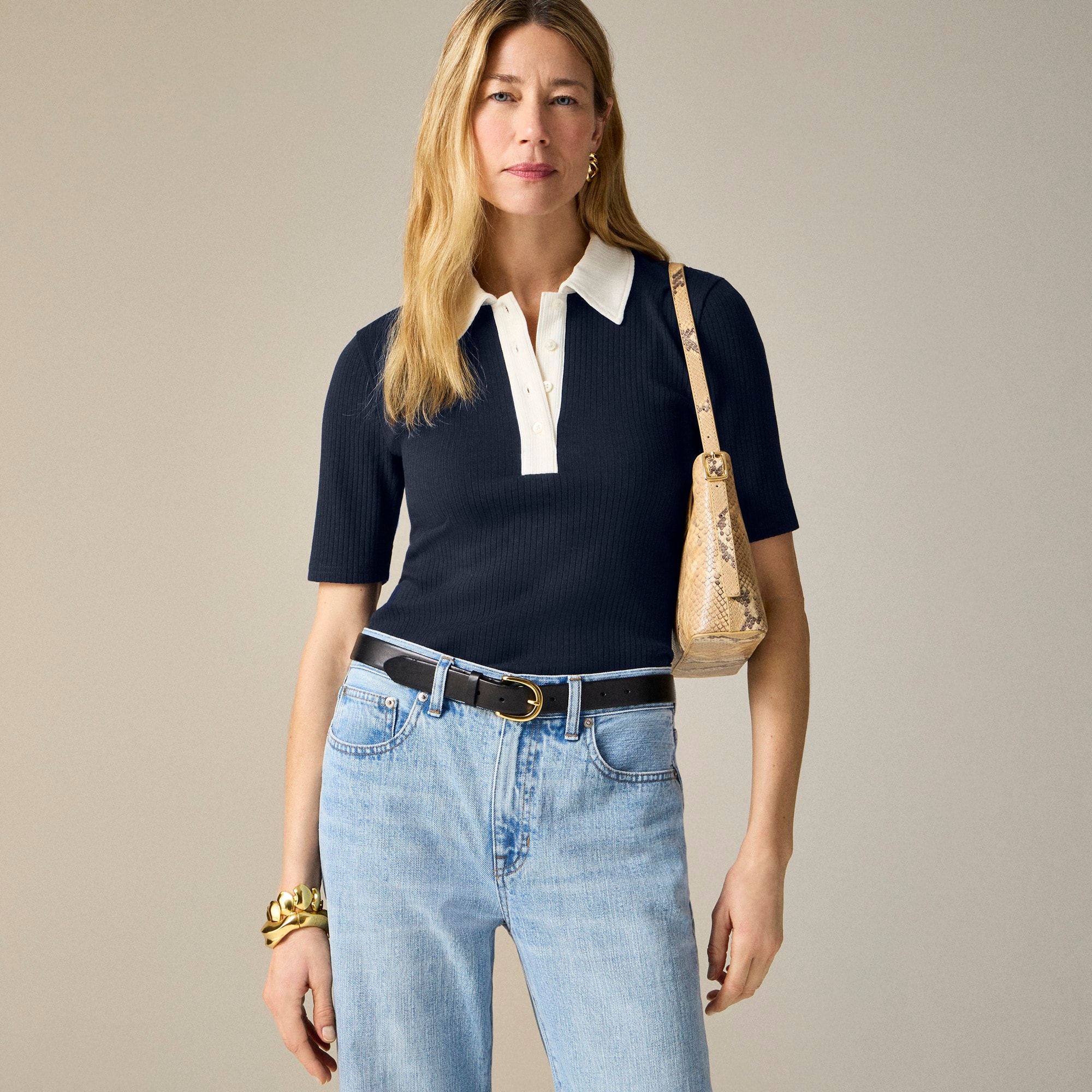 Premium rib short-sleeve polo shirt