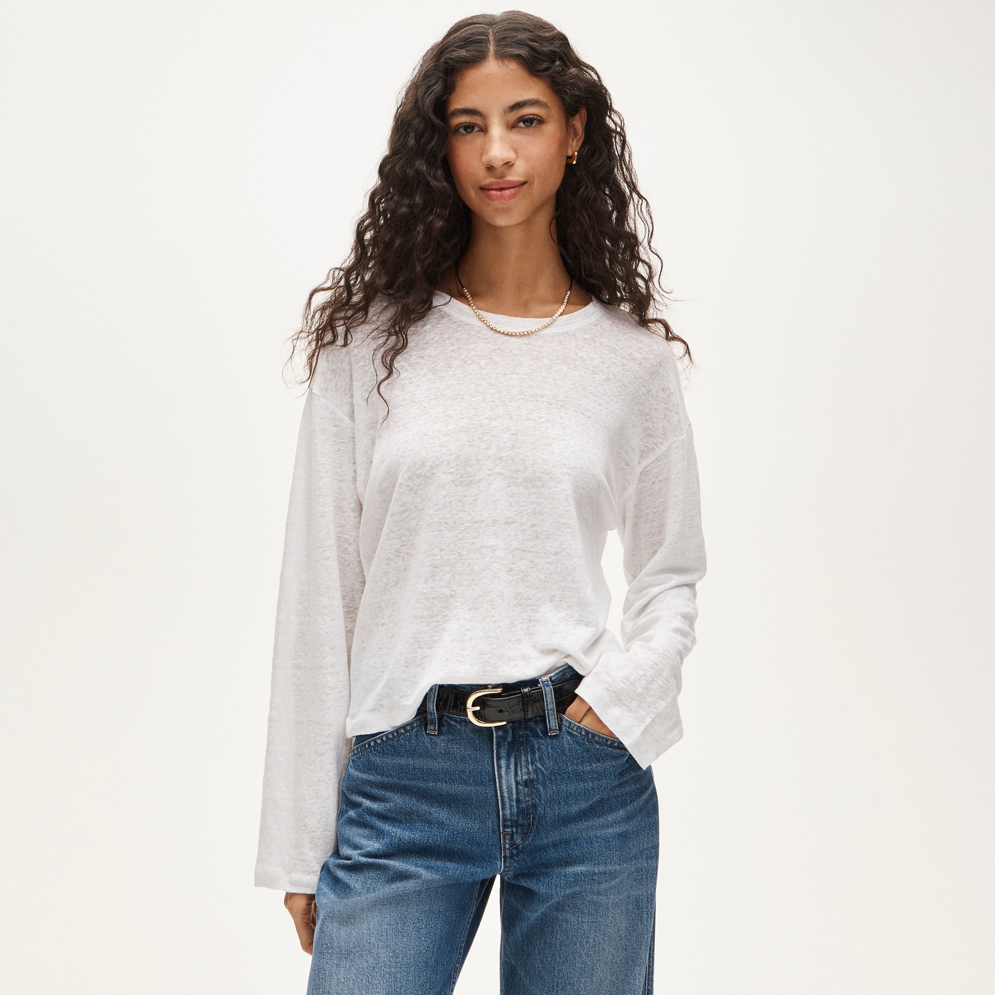  New relaxed linen long-sleeve T-shirt
