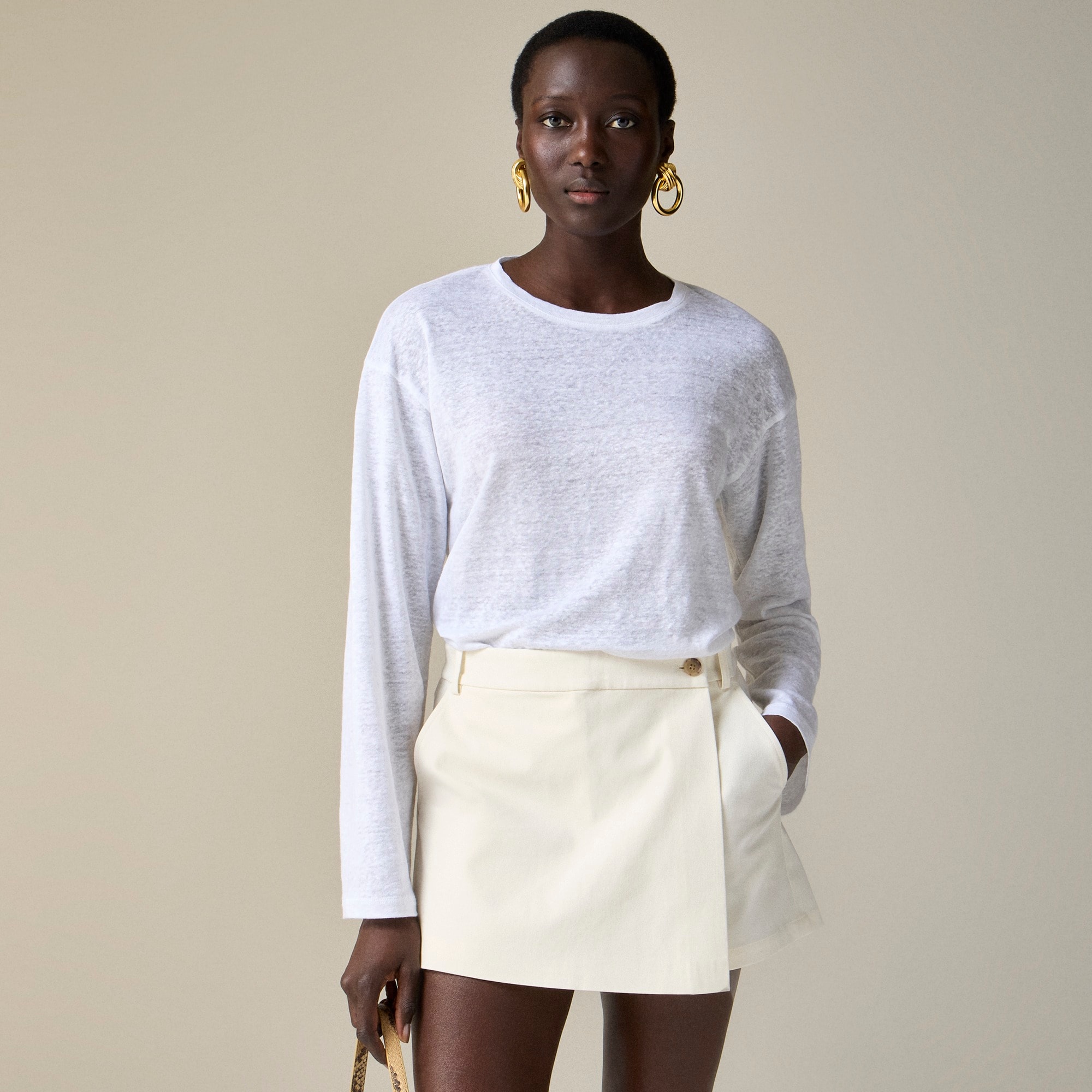 womens New relaxed linen long-sleeve T-shirt