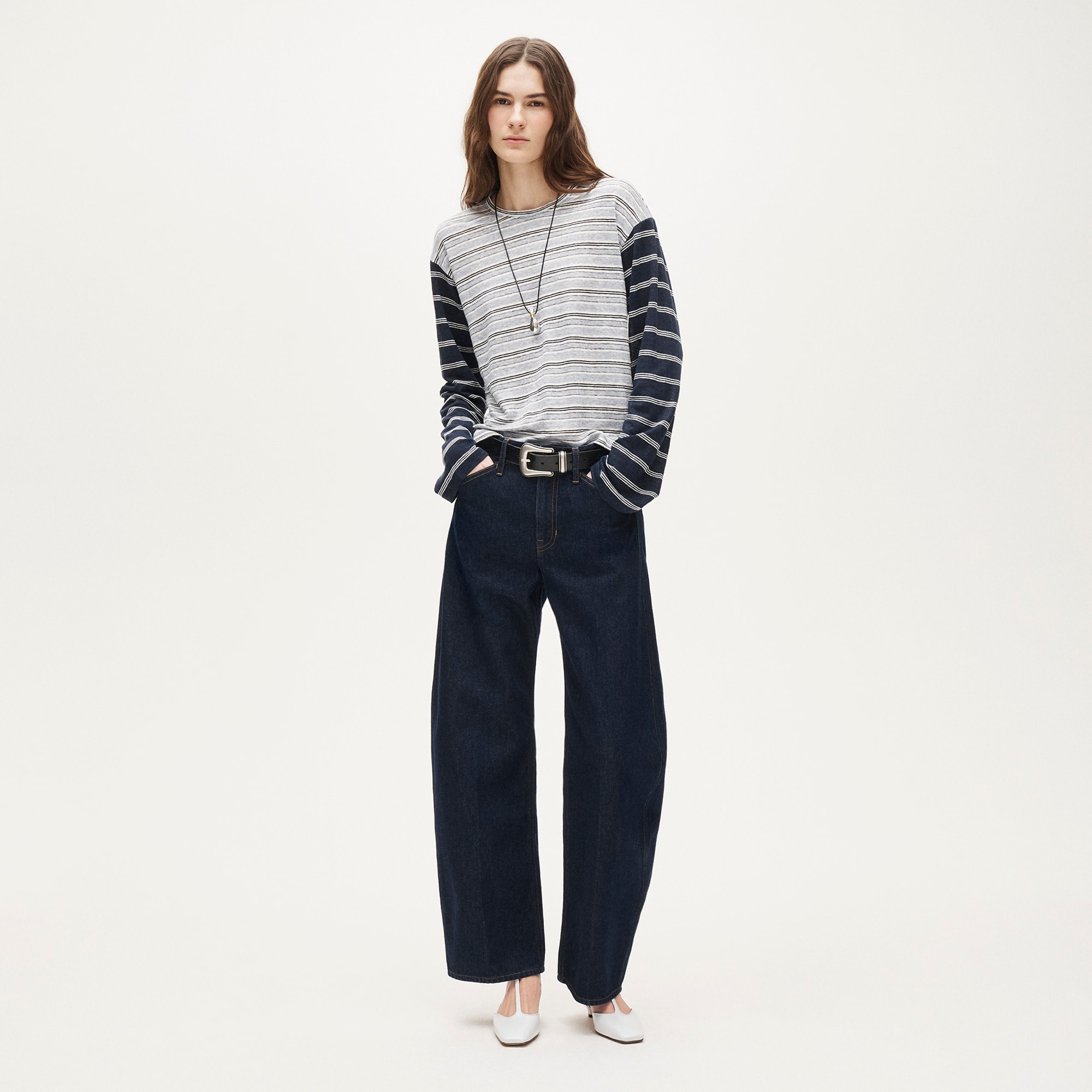 New Relaxed Linen Long-sleeve T-shirt In Stripe For Women | J.Crew