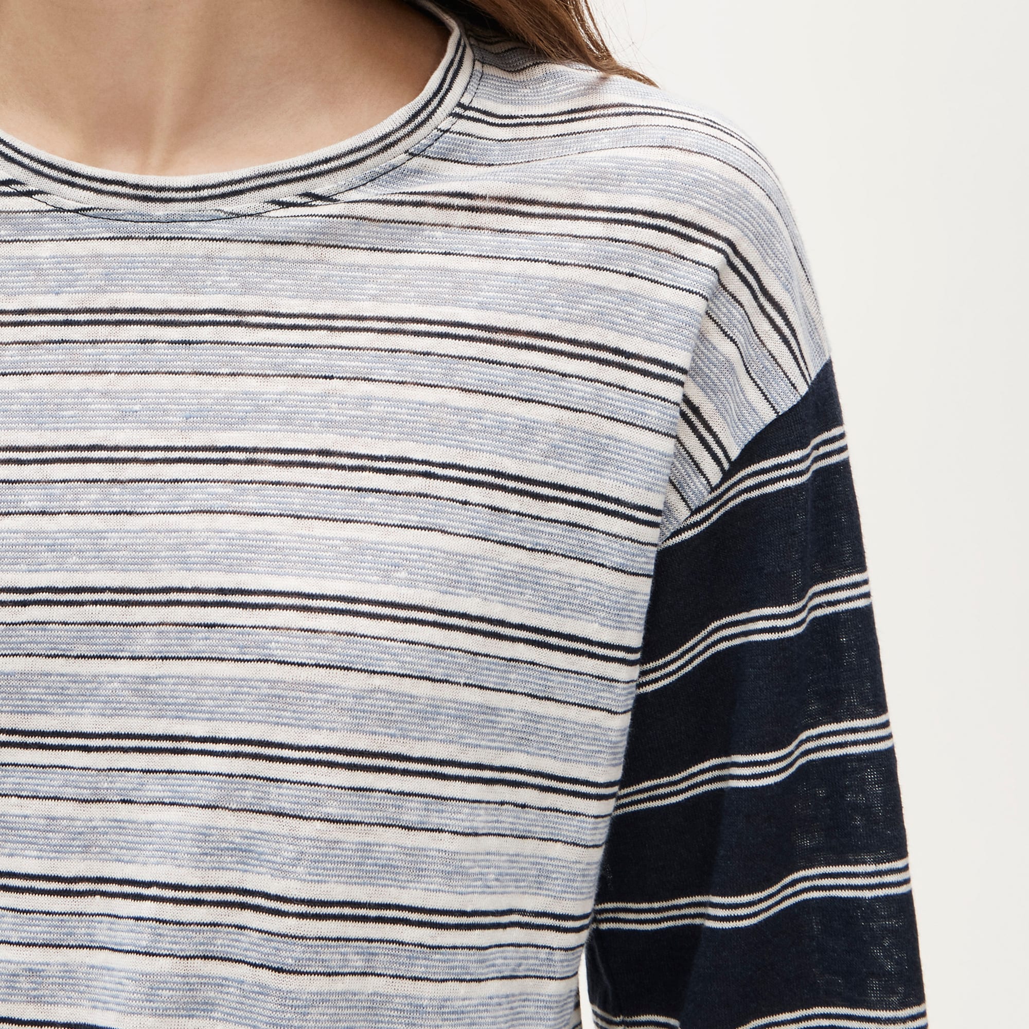 New relaxed linen long-sleeve T-shirt in stripe