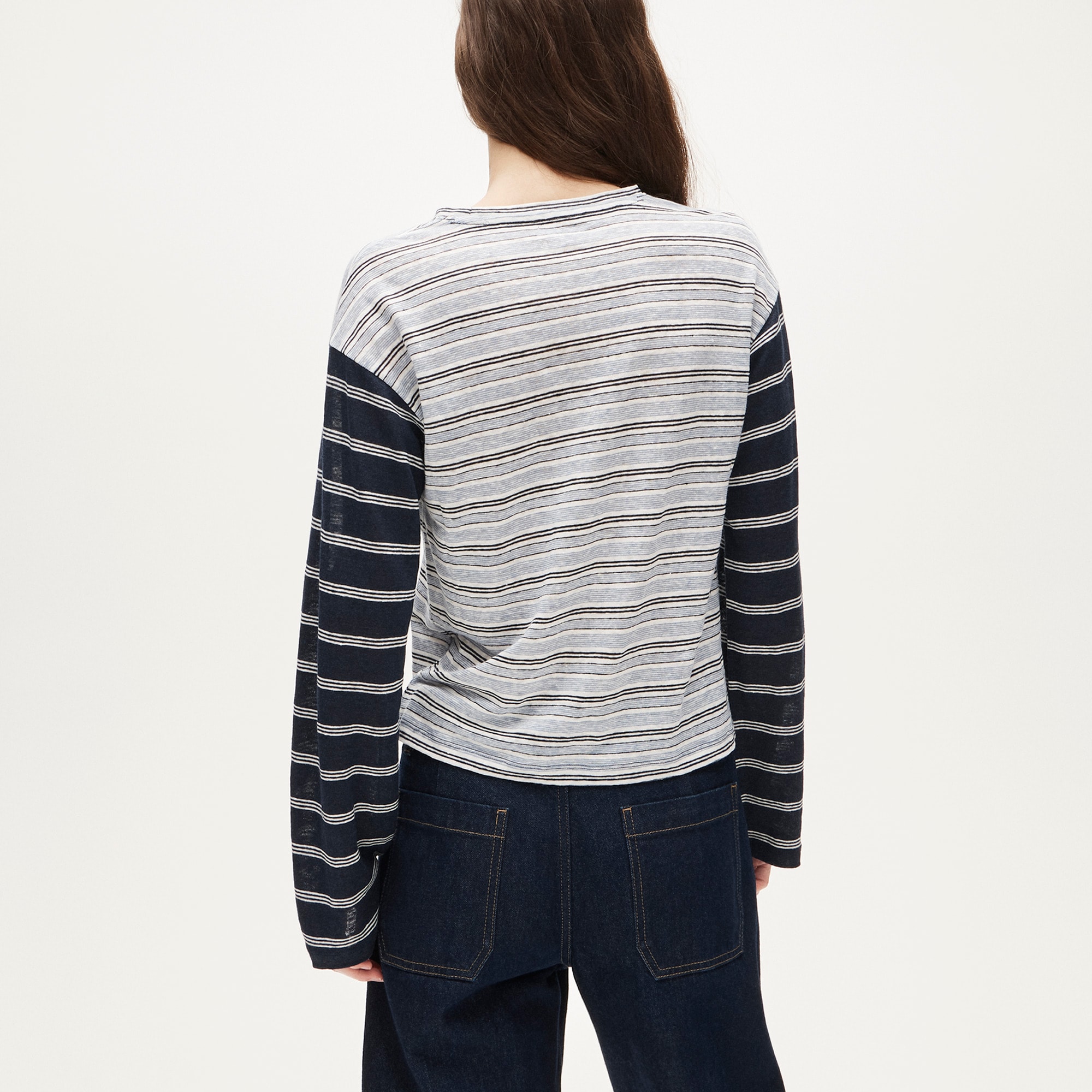 New relaxed linen long-sleeve T-shirt in stripe