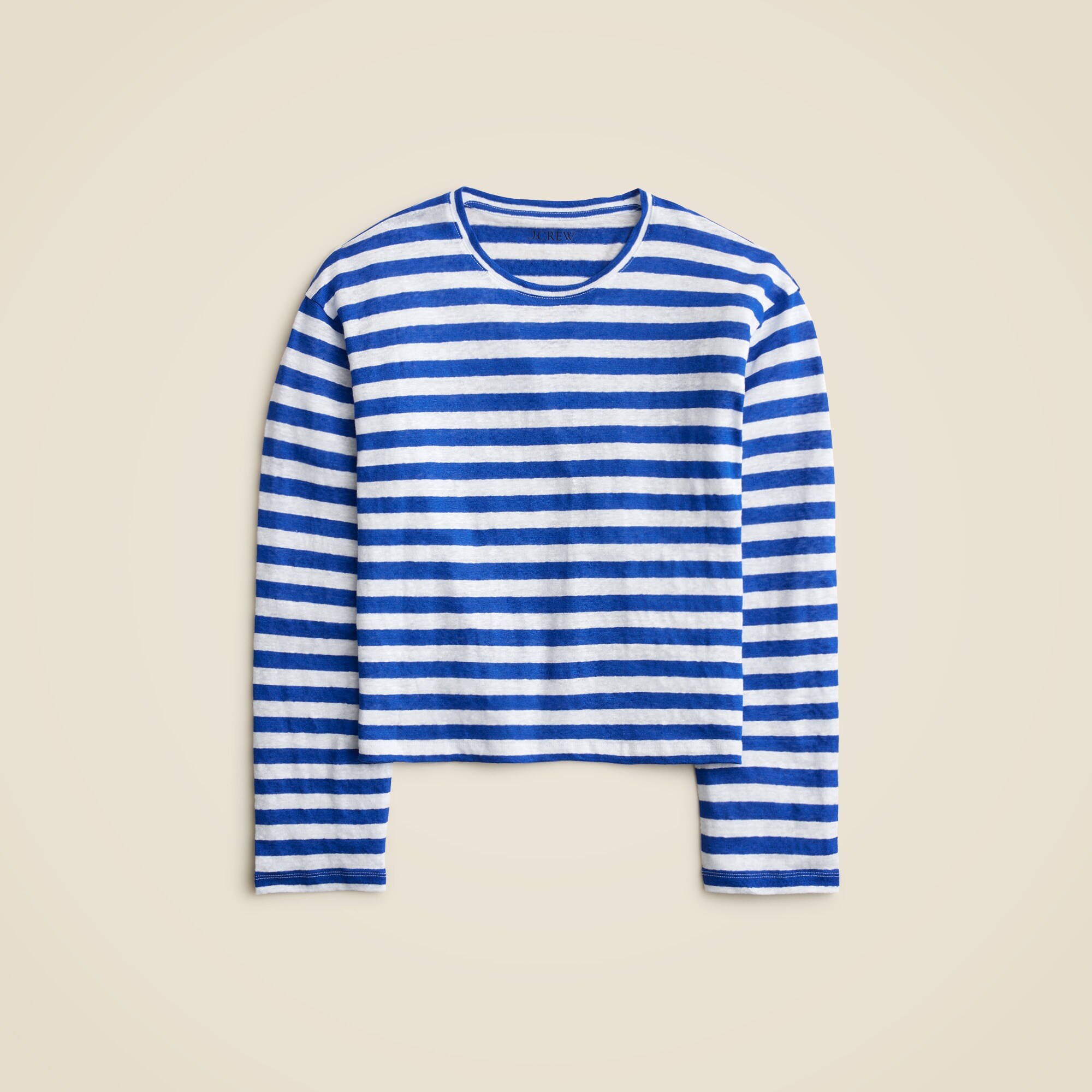 New Relaxed Linen Long-sleeve T-shirt In Stripe For Women