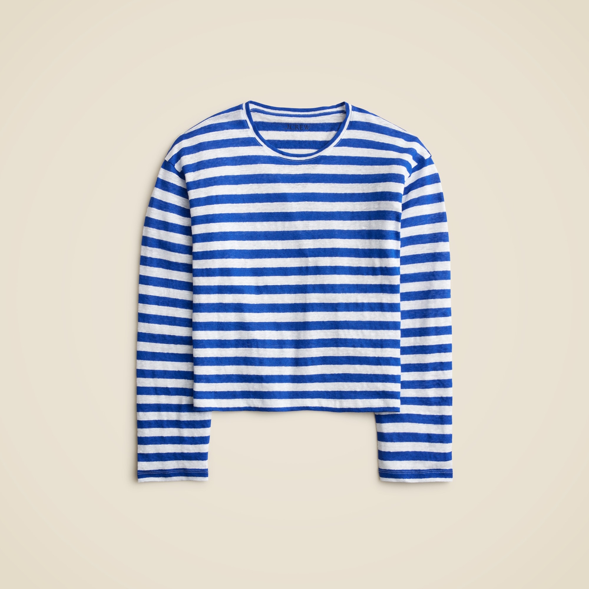  New relaxed linen long-sleeve T-shirt in stripe