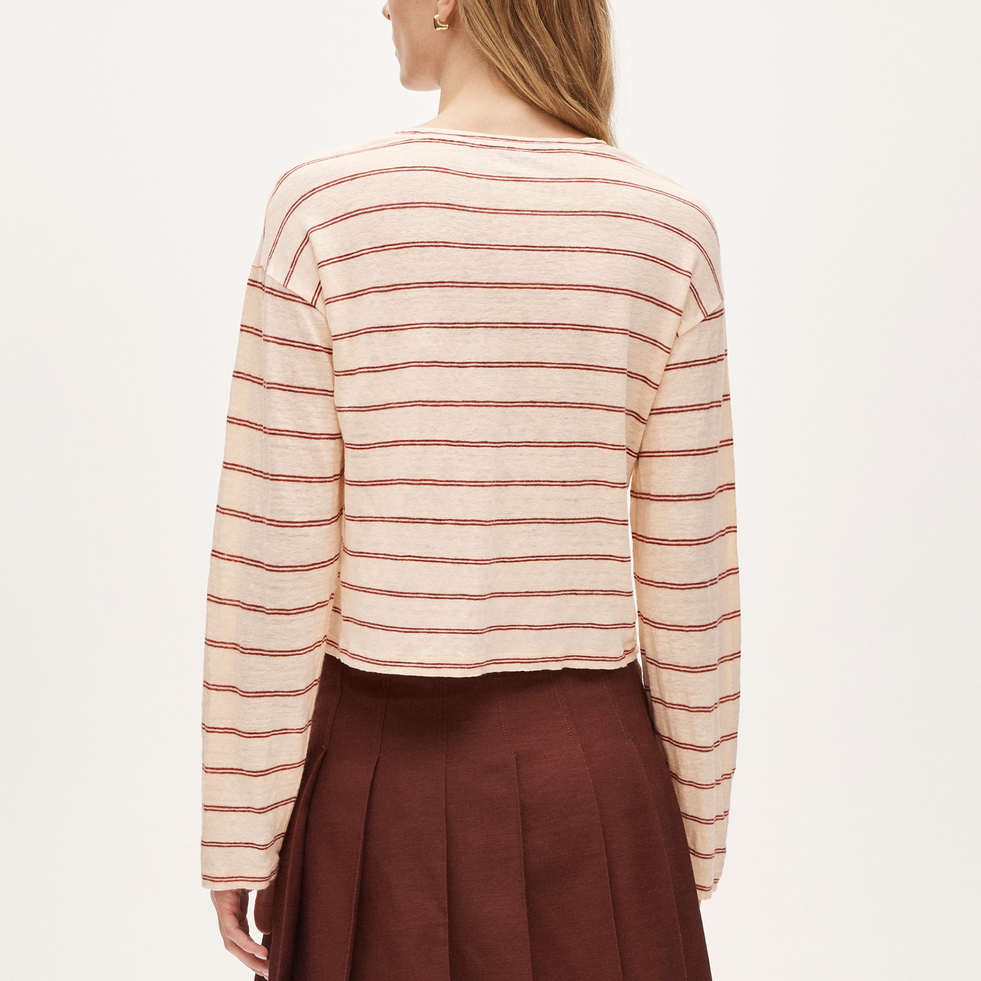New relaxed linen long-sleeve T-shirt in stripe