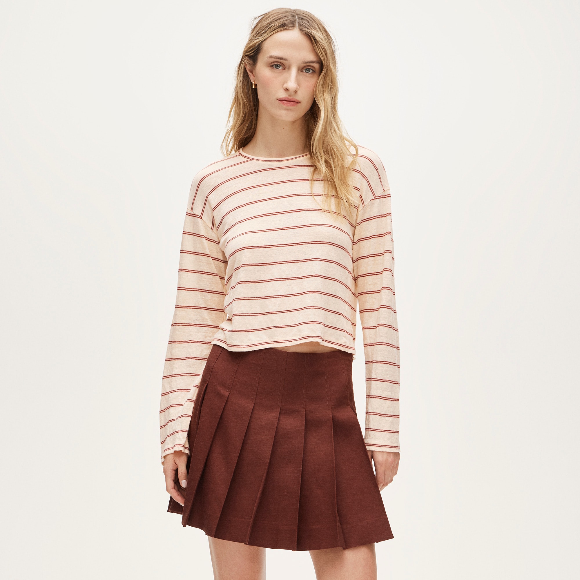  New relaxed linen long-sleeve T-shirt in stripe