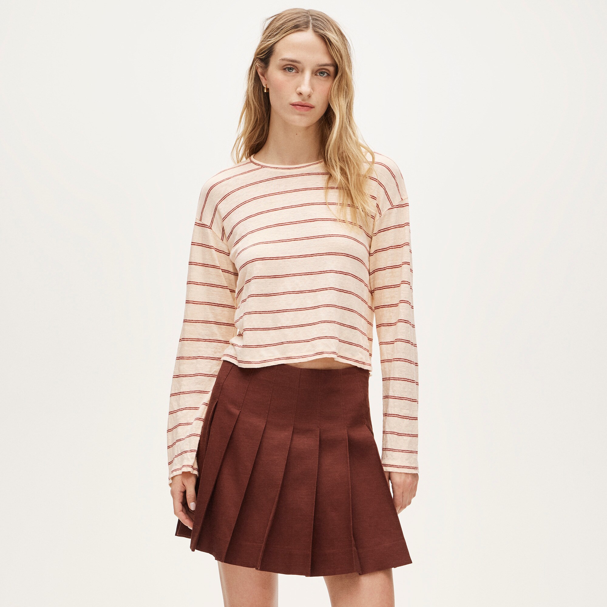 New relaxed linen long-sleeve T-shirt in stripe