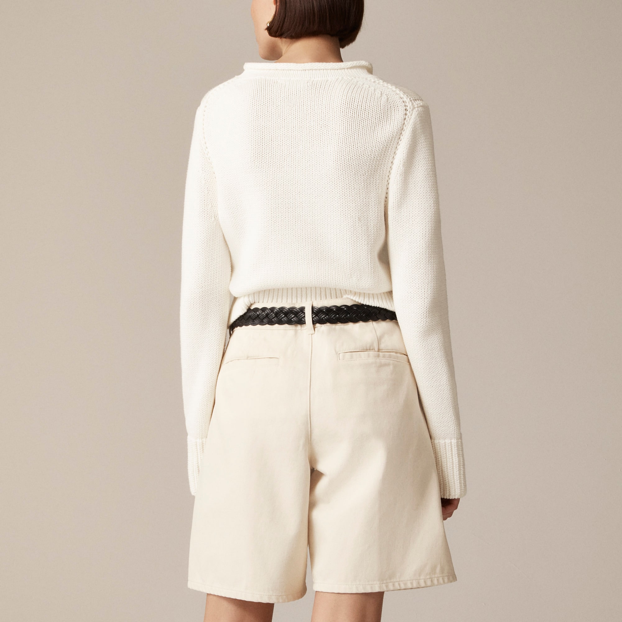 Pleated denim trouser short