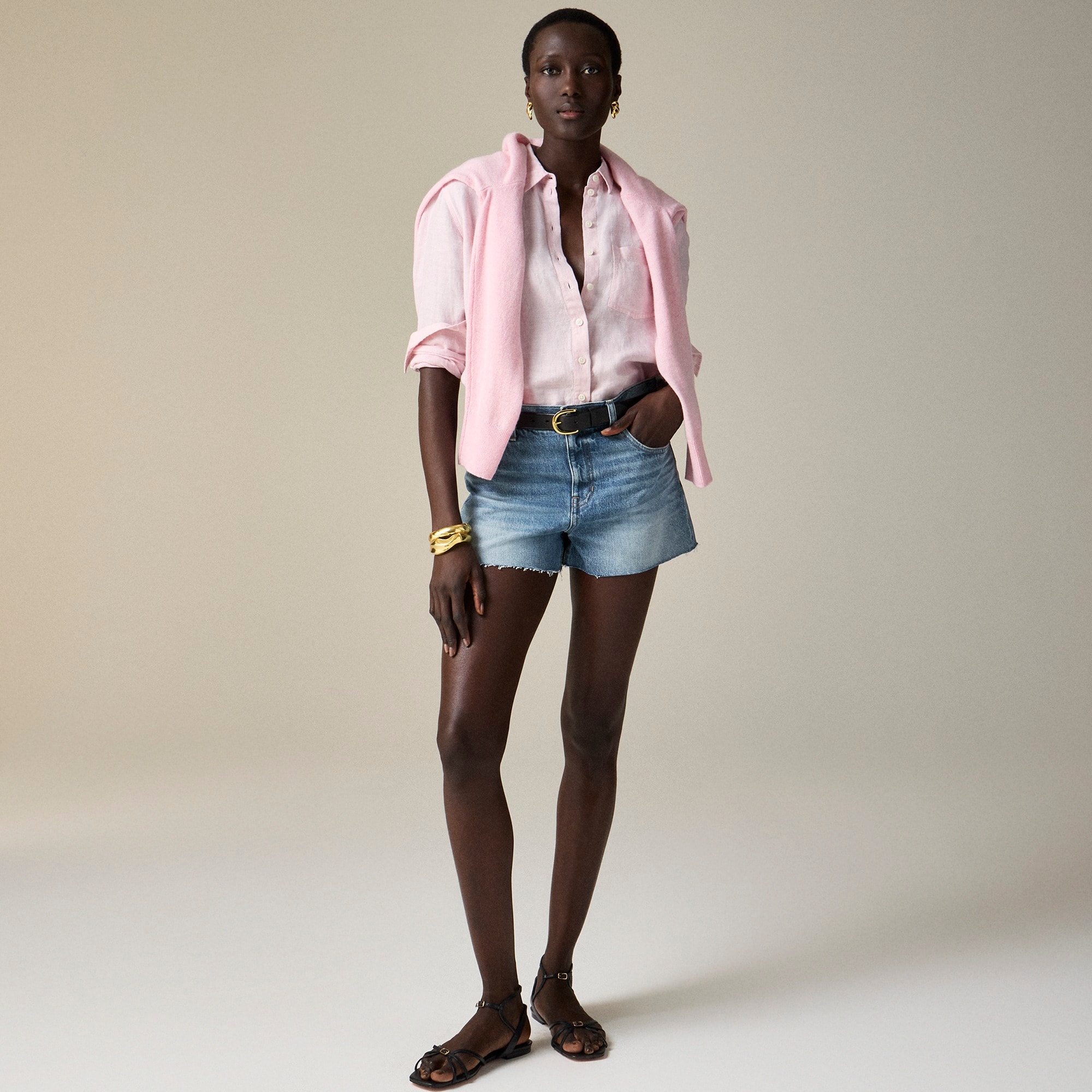 womens Low-rise frayed denim short