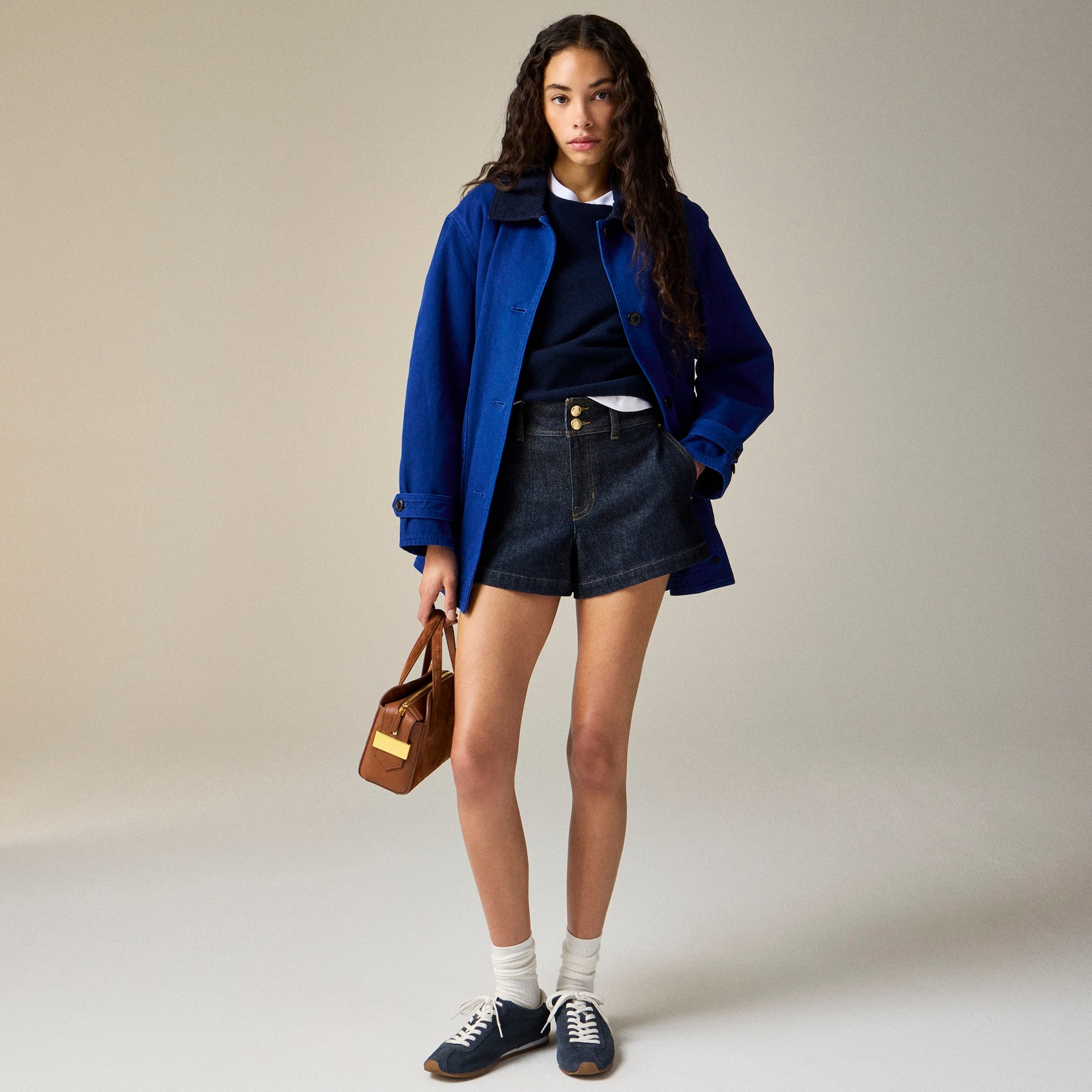 womens Stacked-button denim short