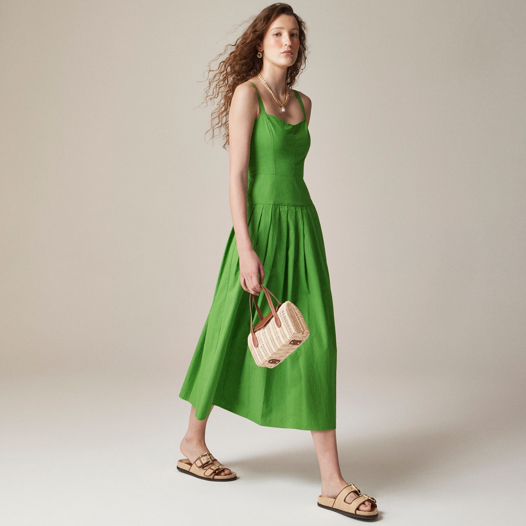 womens Pleated drop-waist dress in crinkle cotton blend