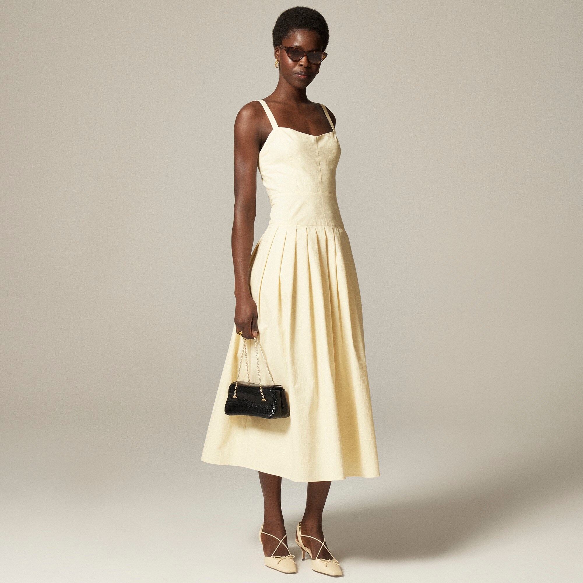  Pleated drop-waist dress in crinkle cotton blend