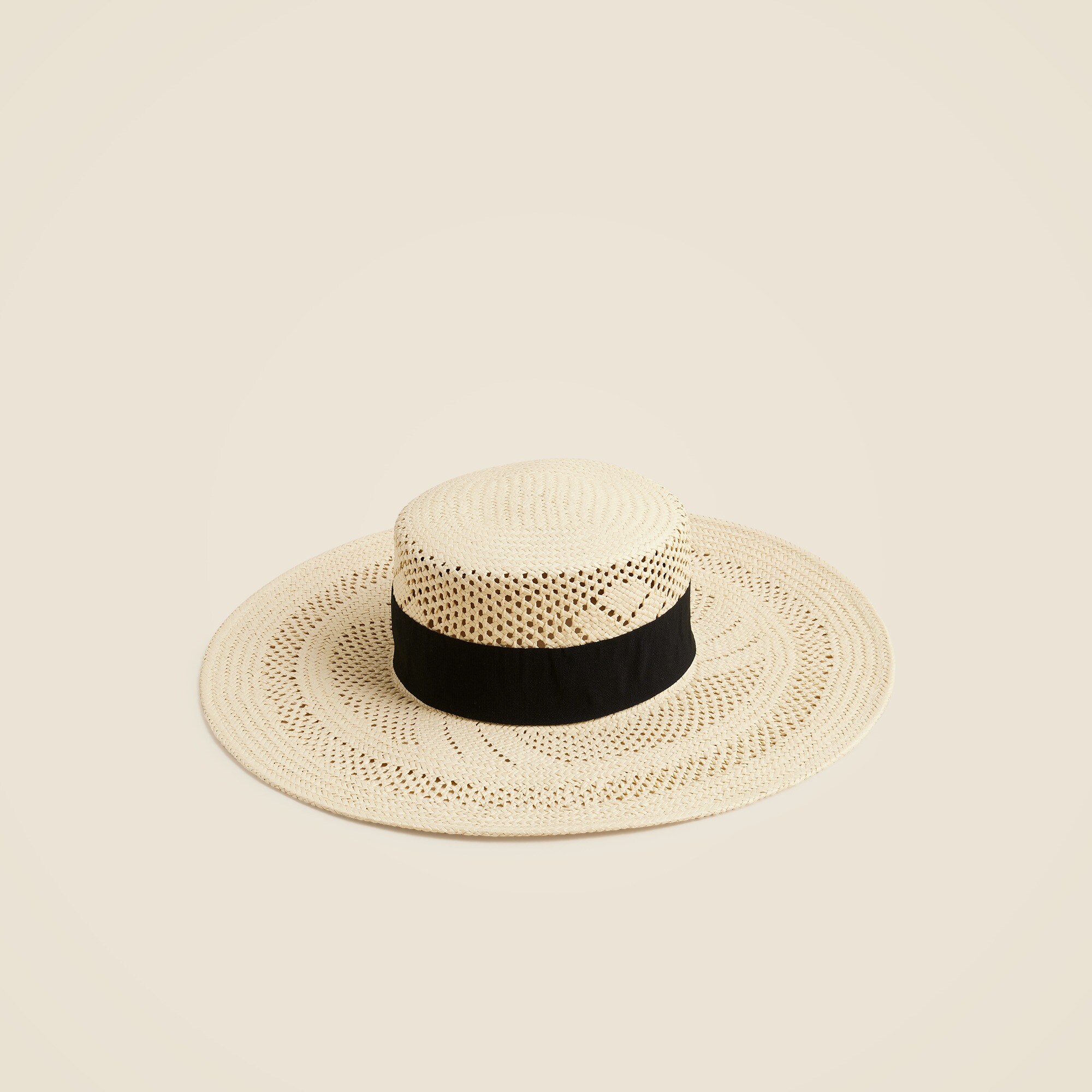 Wide-brim boater hat with ribbon