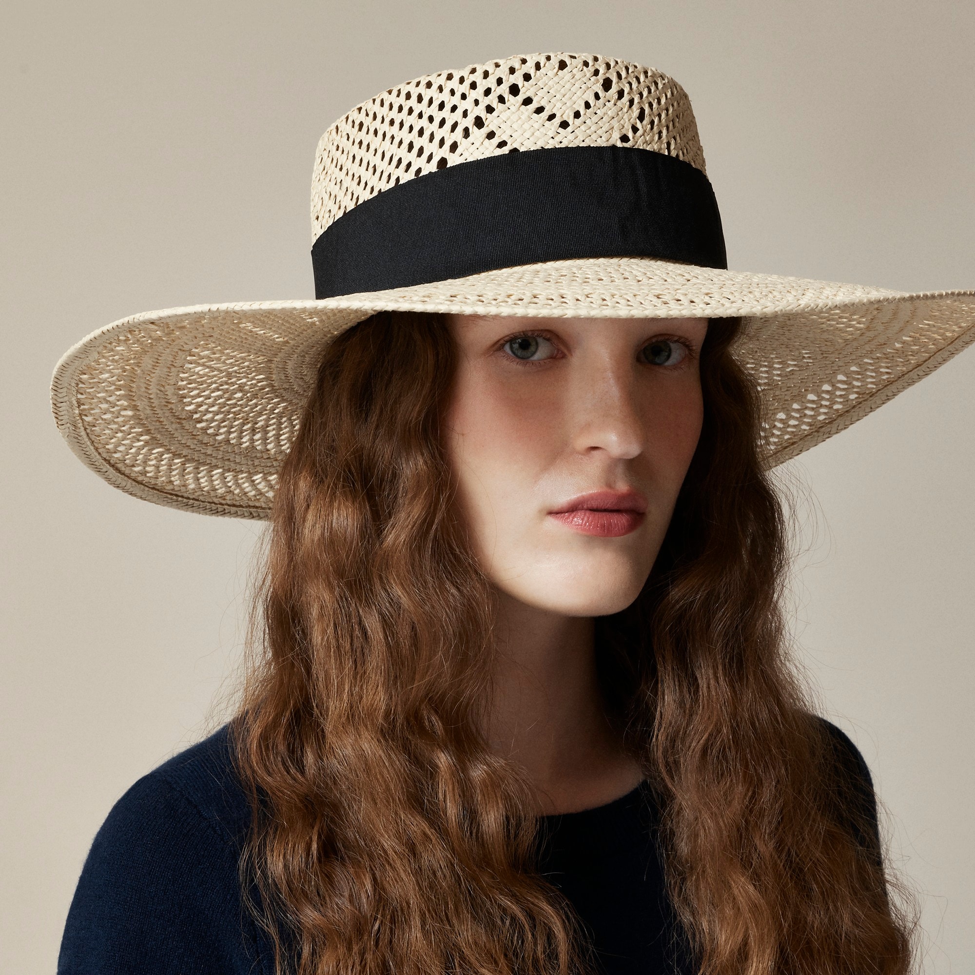 womens Wide-brim boater hat with ribbon