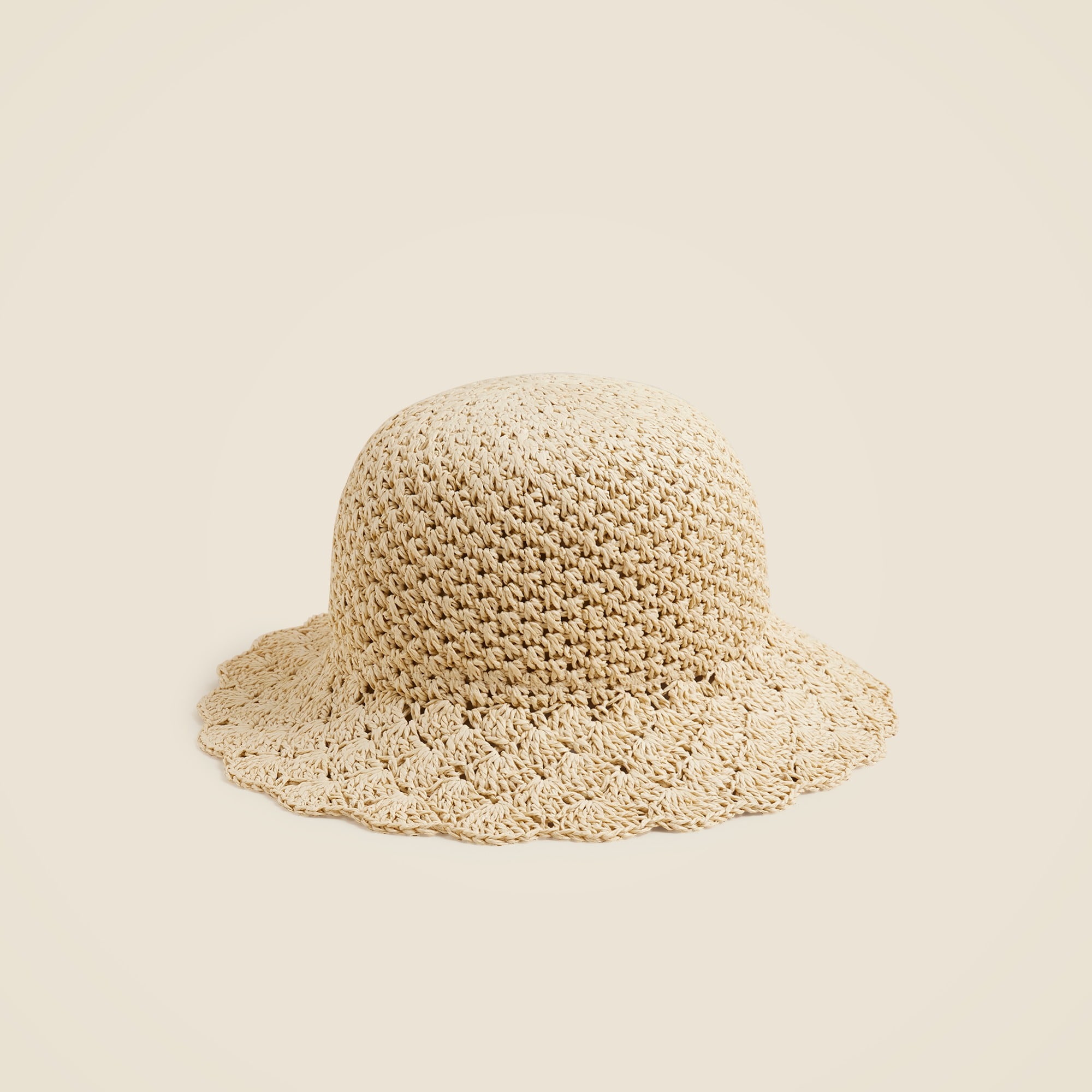 womens Packable woven round hat in straw