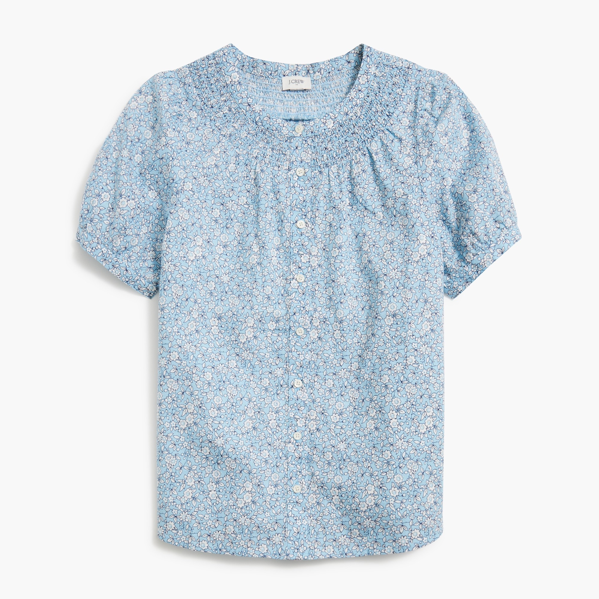 Linen-blend short-sleeve smock-neck top