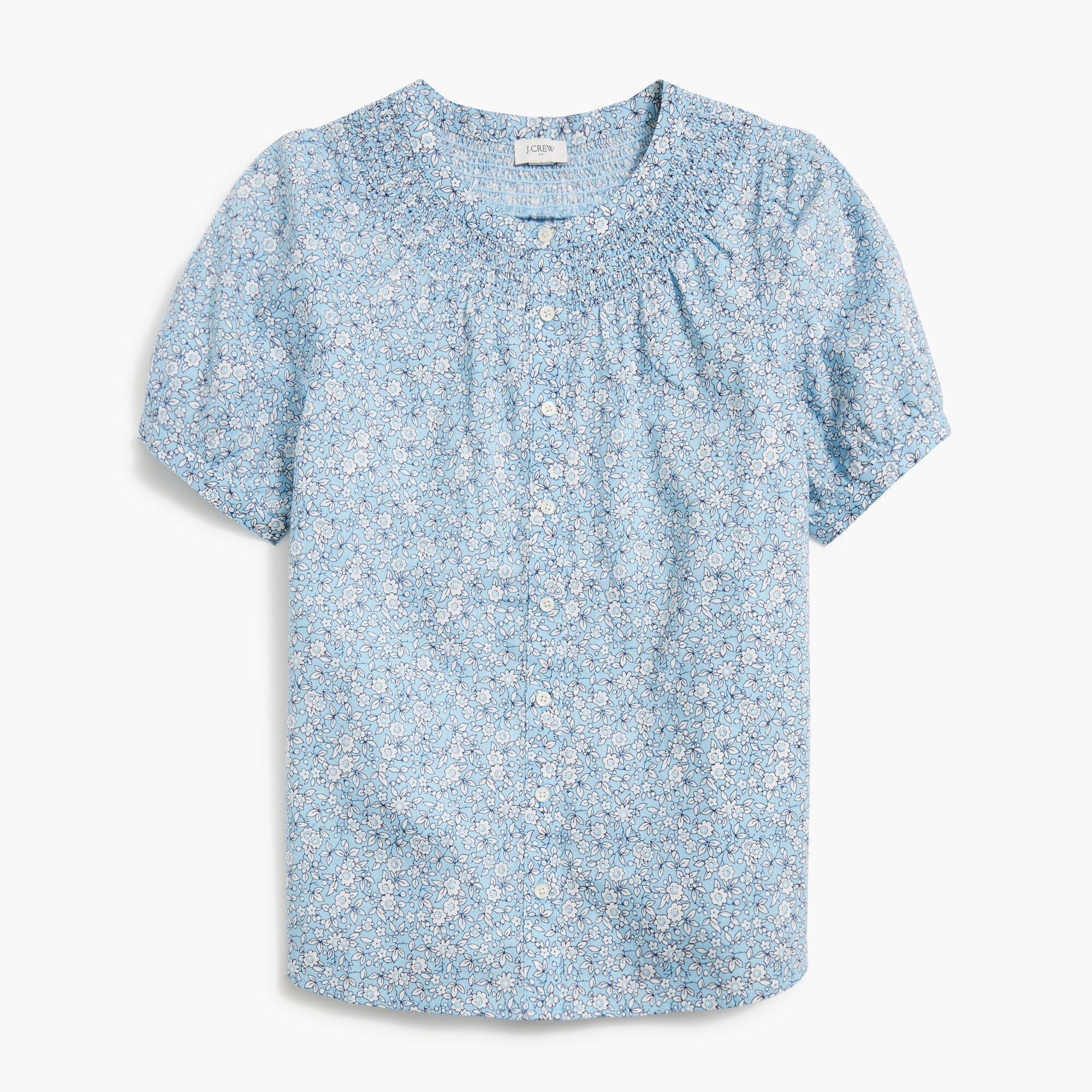 Linen-blend short-sleeve smock-neck top