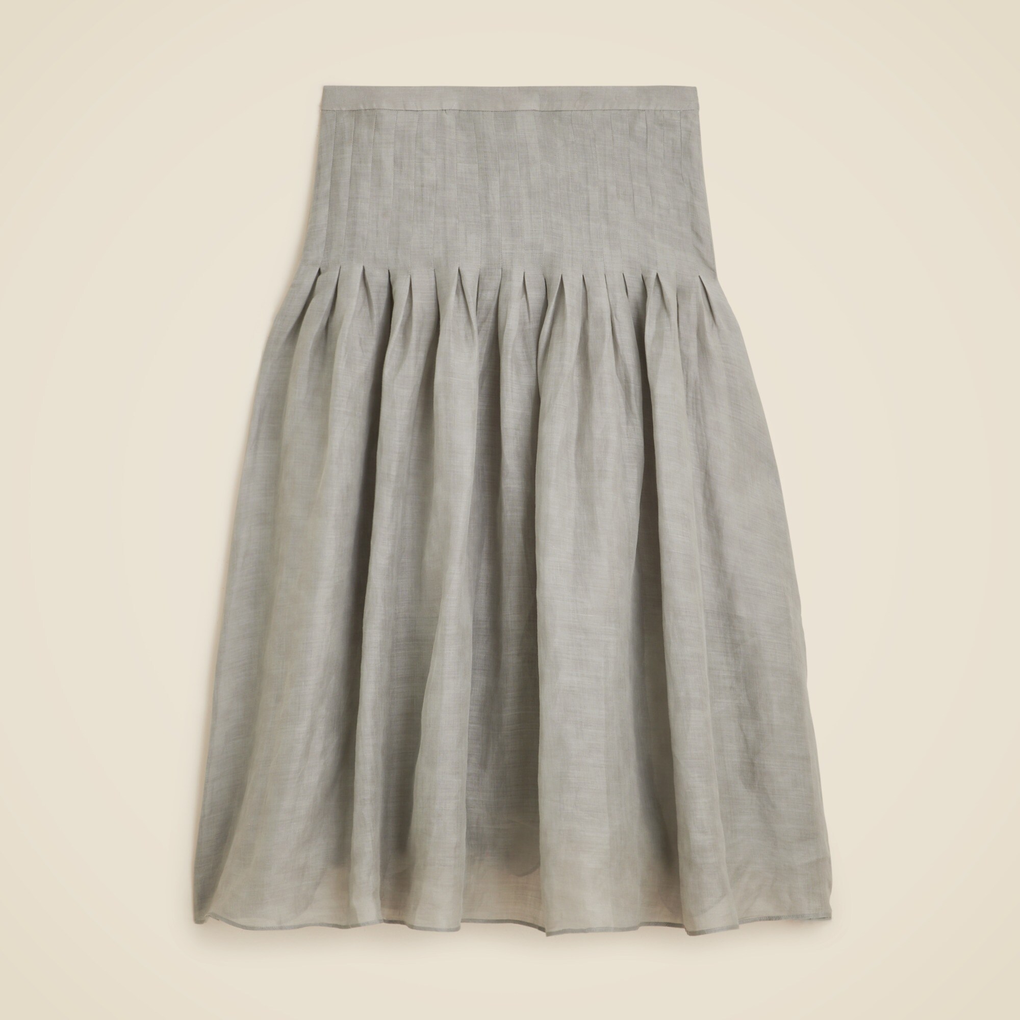 Pleated drop-waist midi skirt in ramie