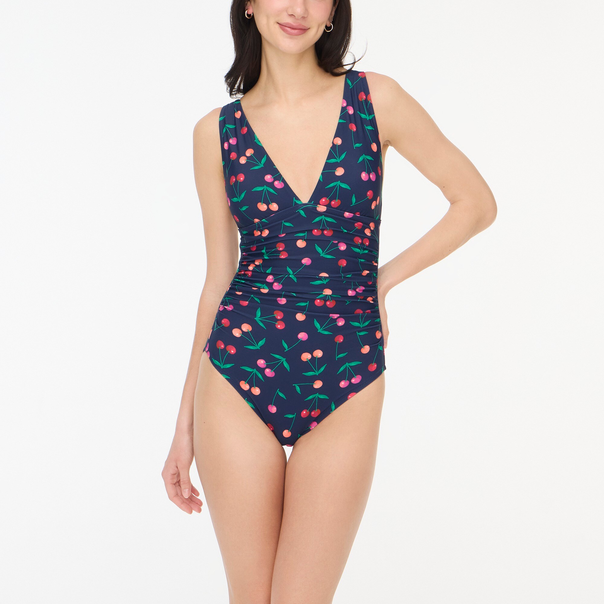 womens Ruched plunge one-piece swimsuit