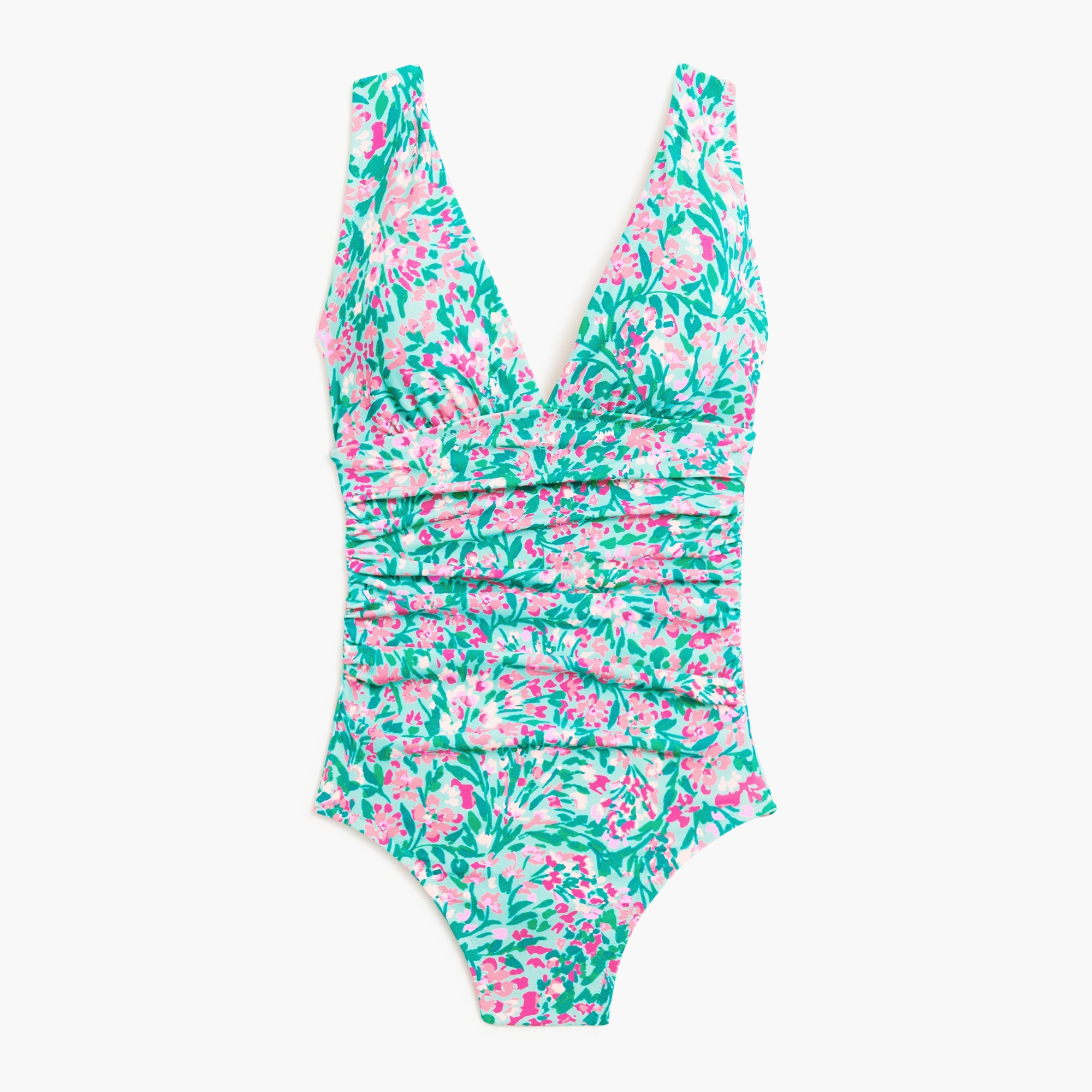 Ruched plunge one-piece swimsuit