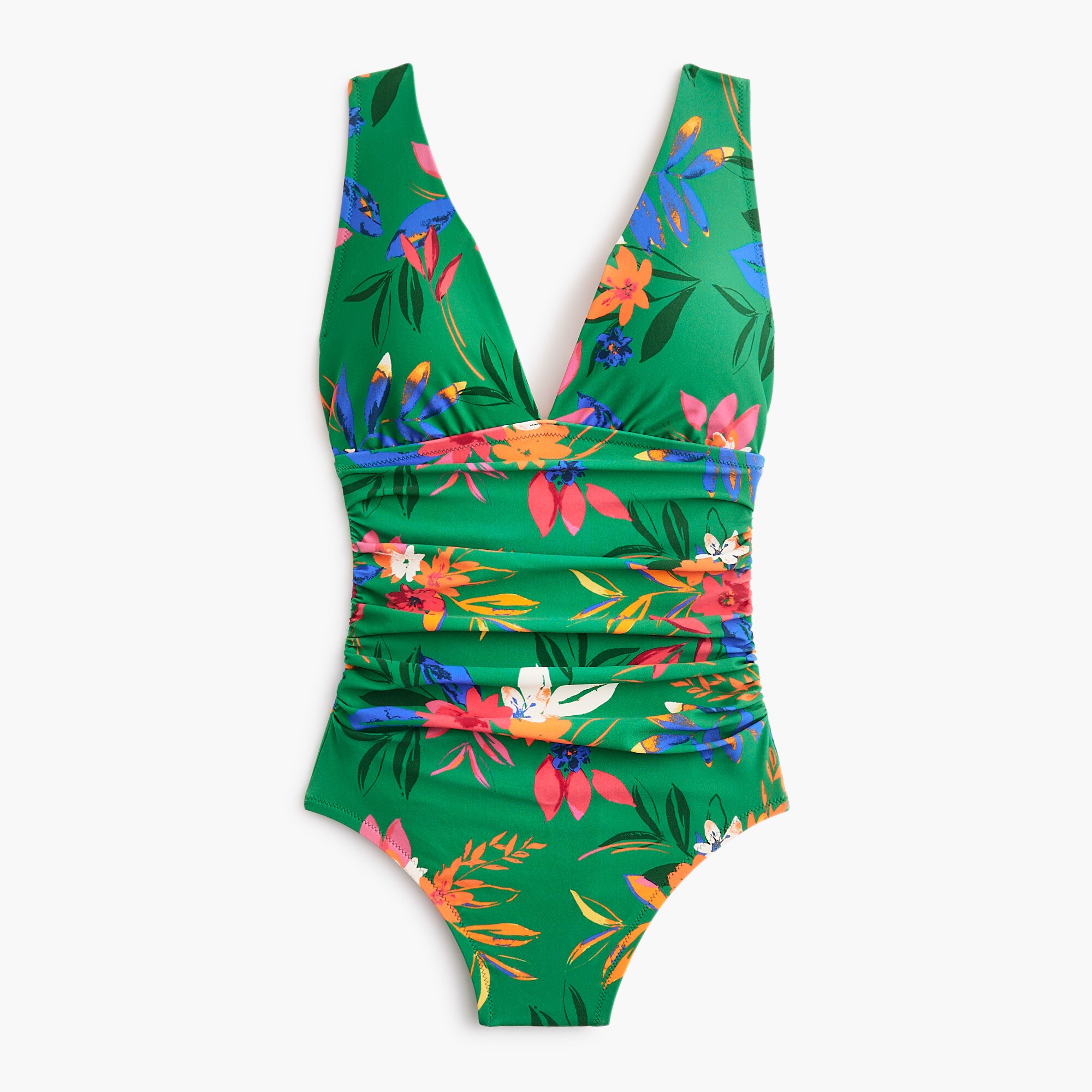 Ruched plunge one-piece swimsuit