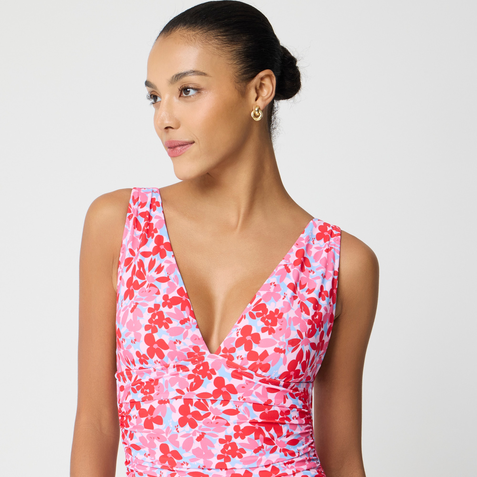 Ruched plunge one-piece swimsuit