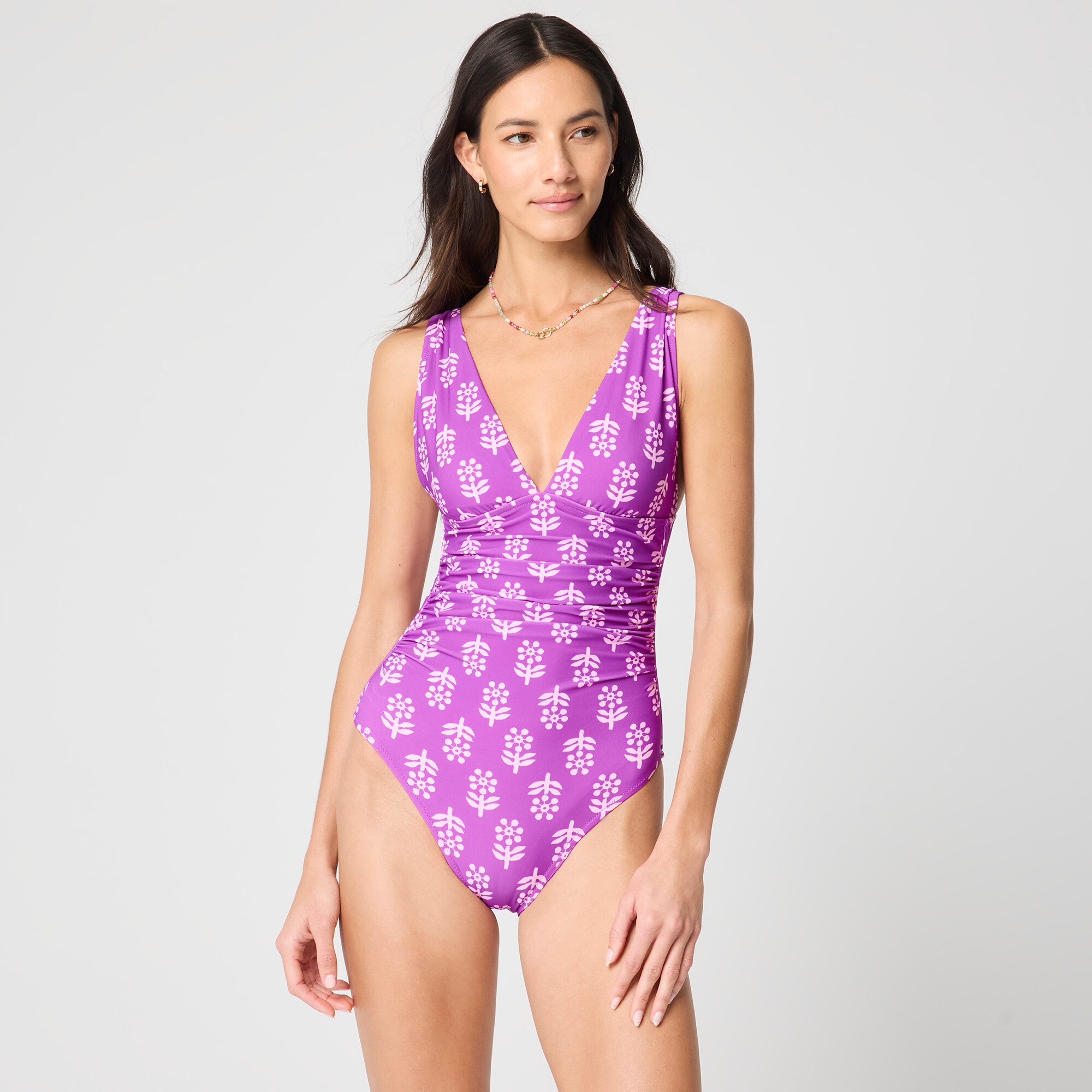 womens Ruched plunge one-piece swimsuit