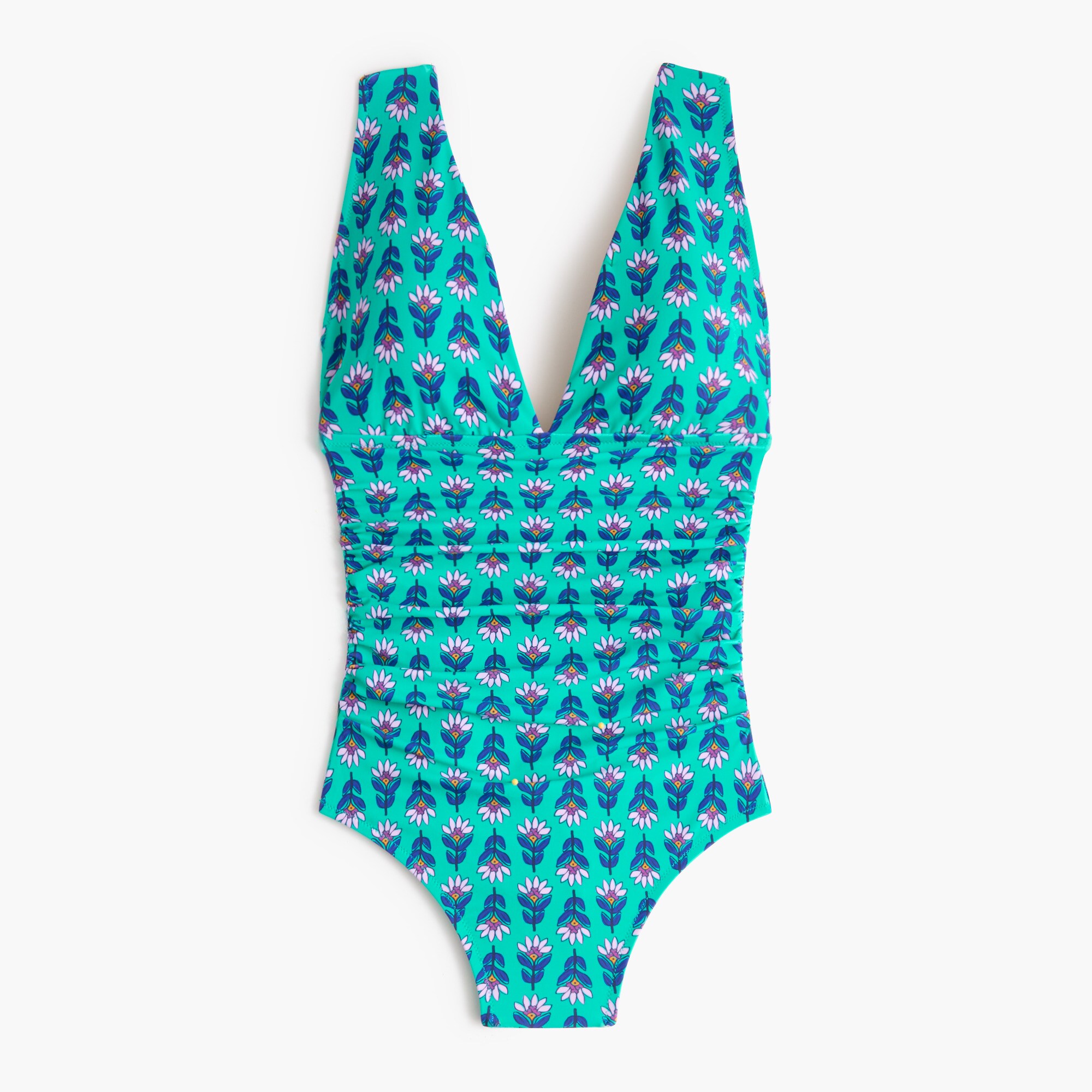 Ruched plunge one-piece swimsuit