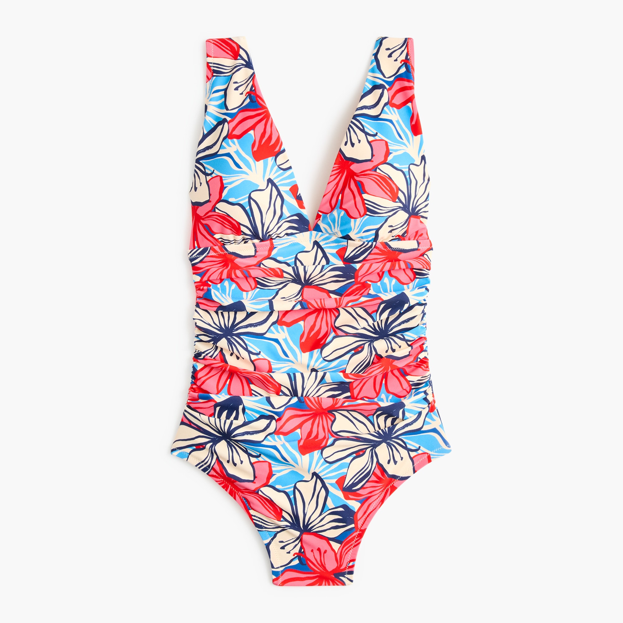 Ruched plunge one-piece swimsuit