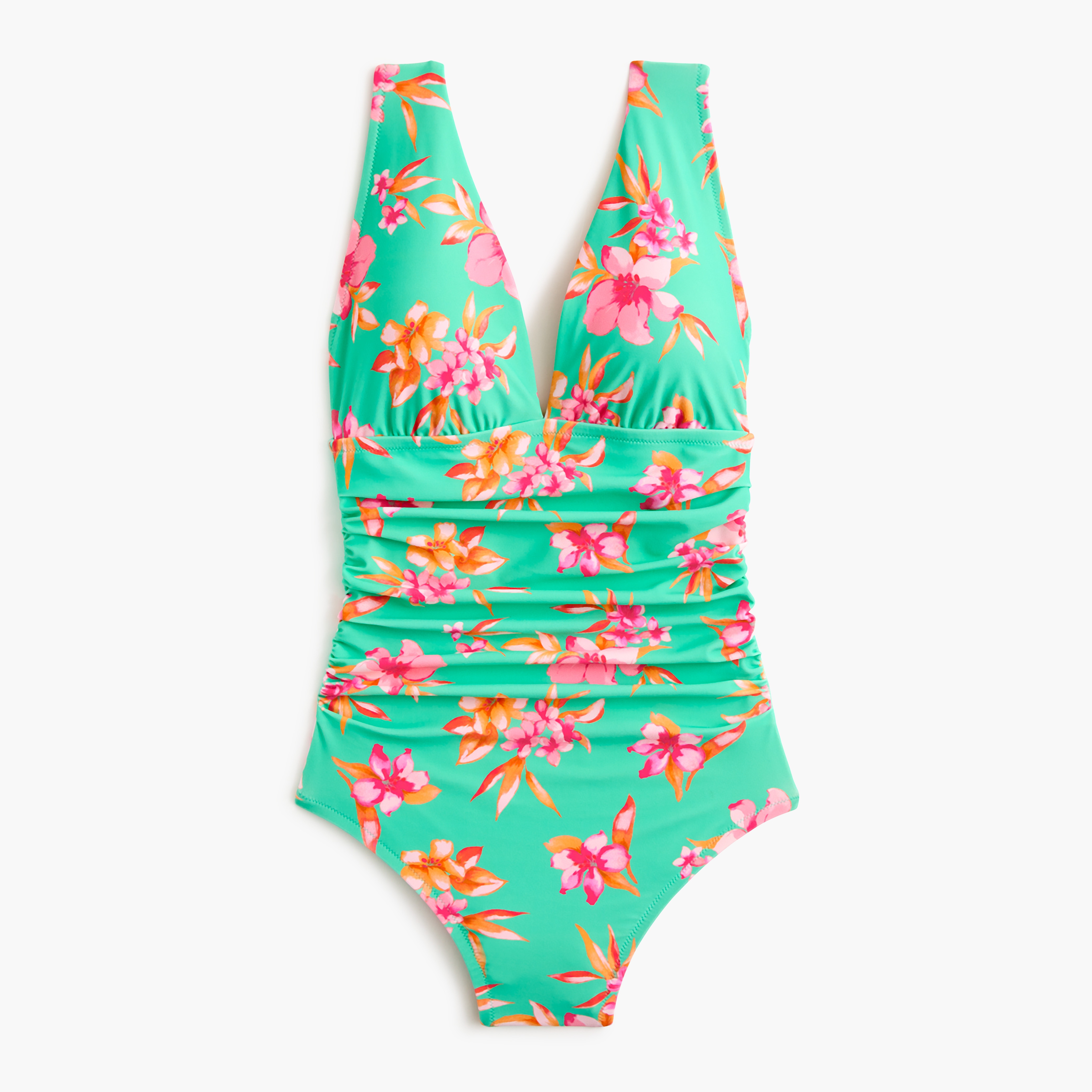 Ruched plunge one-piece swimsuit