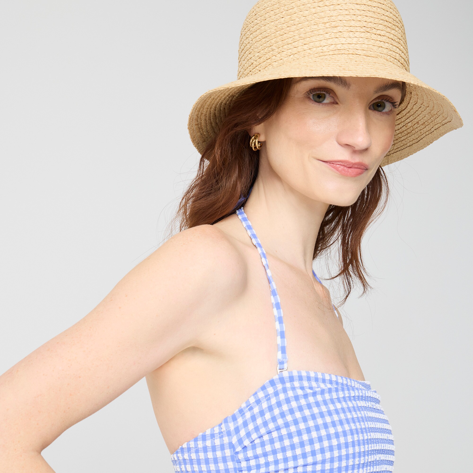 Strapless seersucker one-piece swimsuit