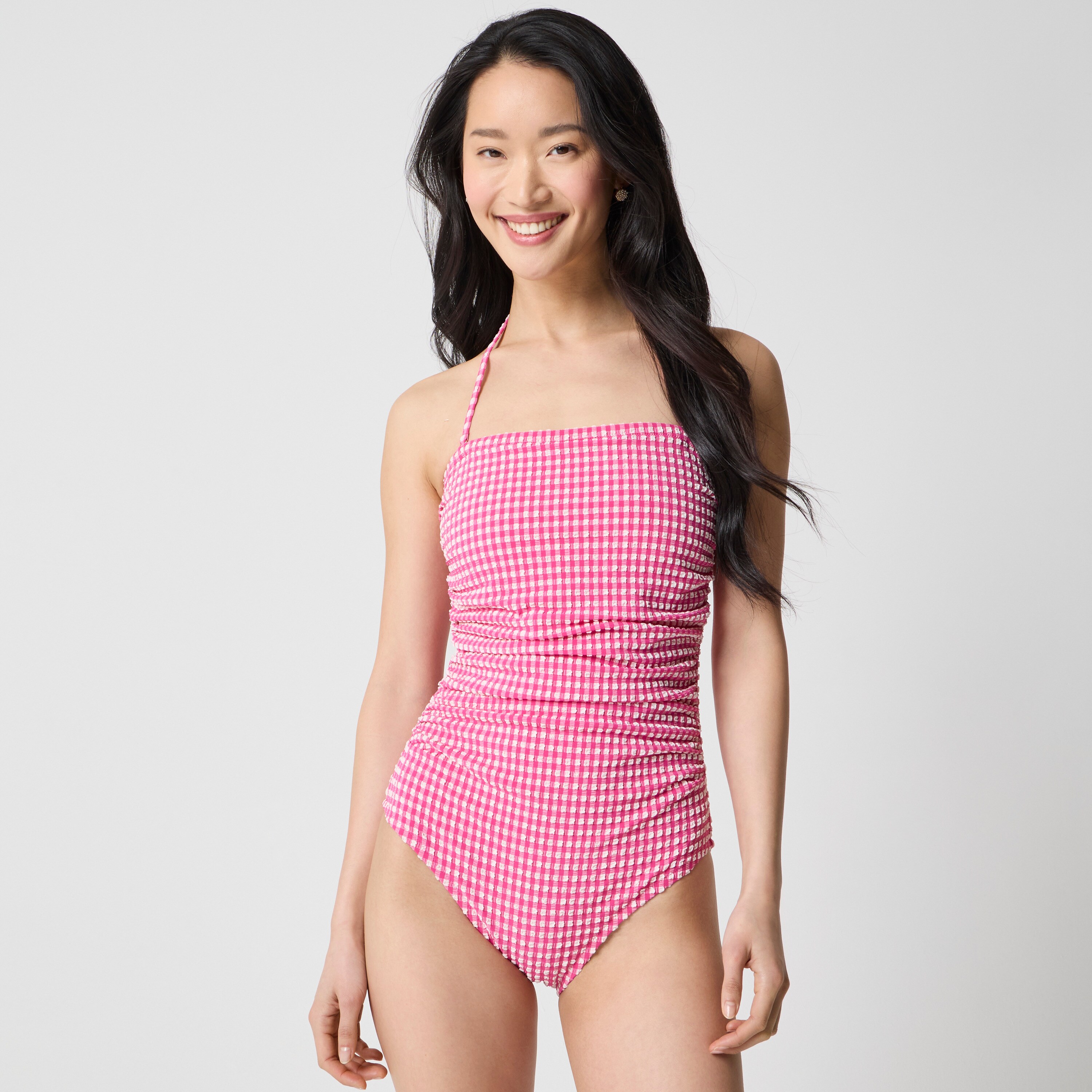 Strapless seersucker one-piece swimsuit