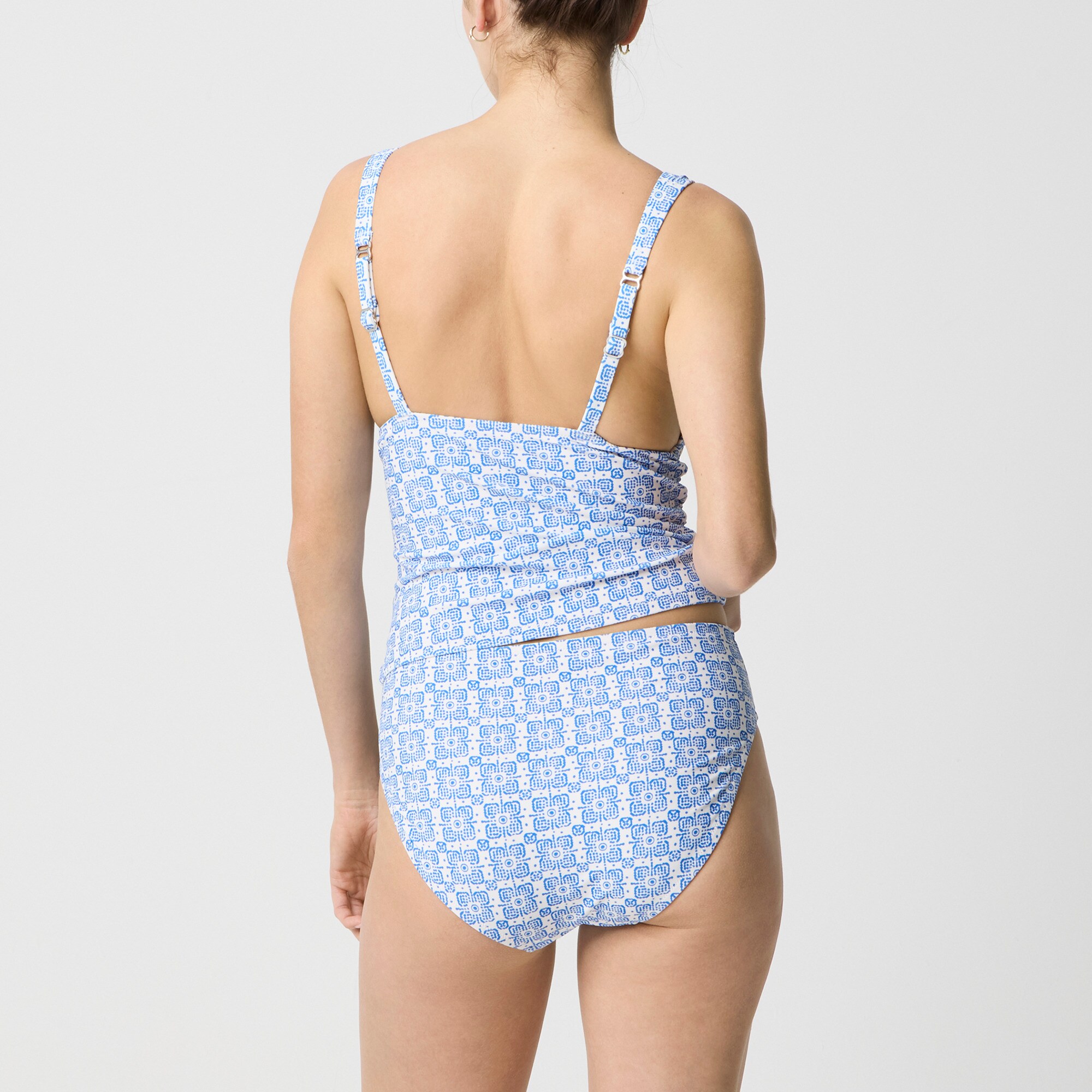 Ruched plunge floral-print tankini top