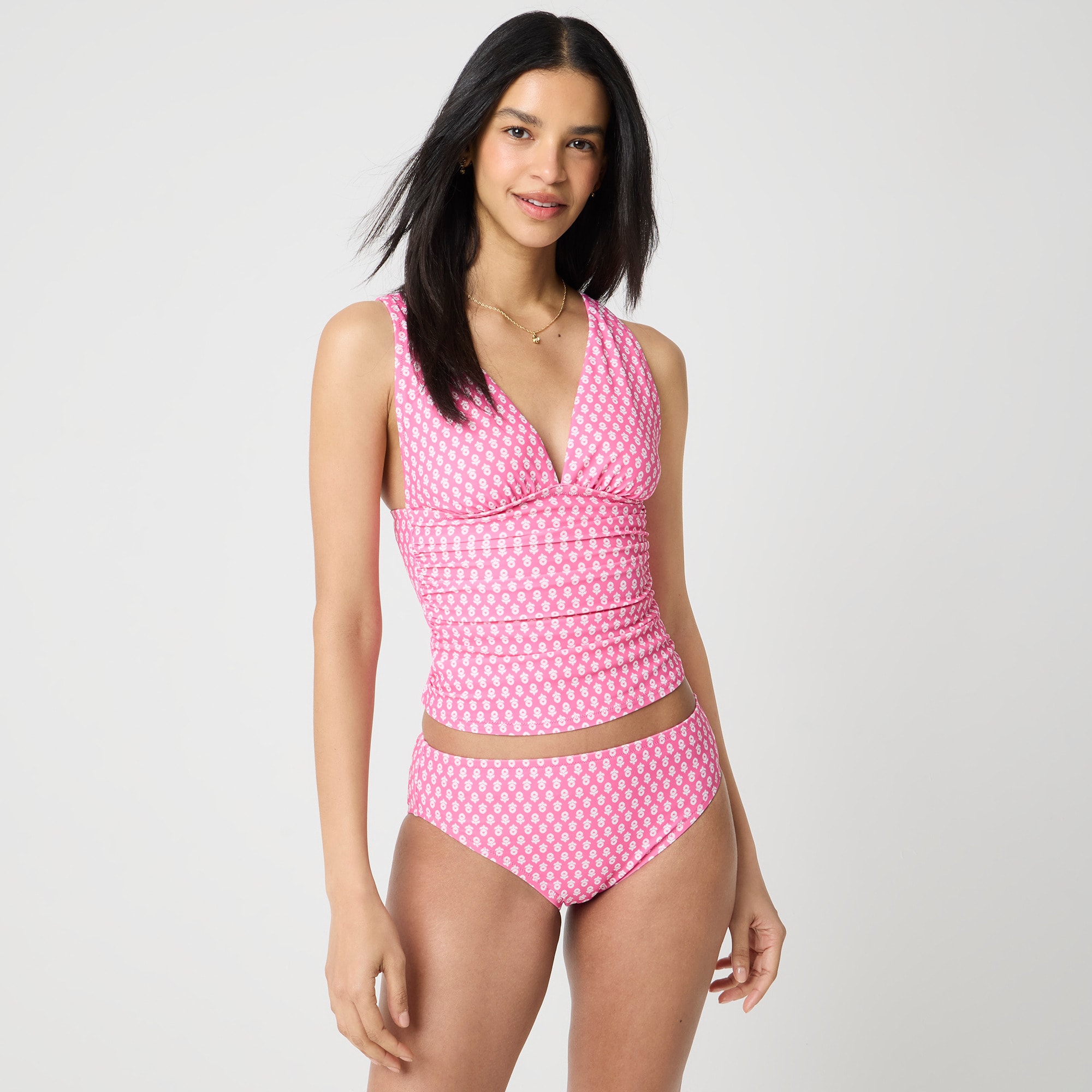  Ruched plunge floral-print tankini top
