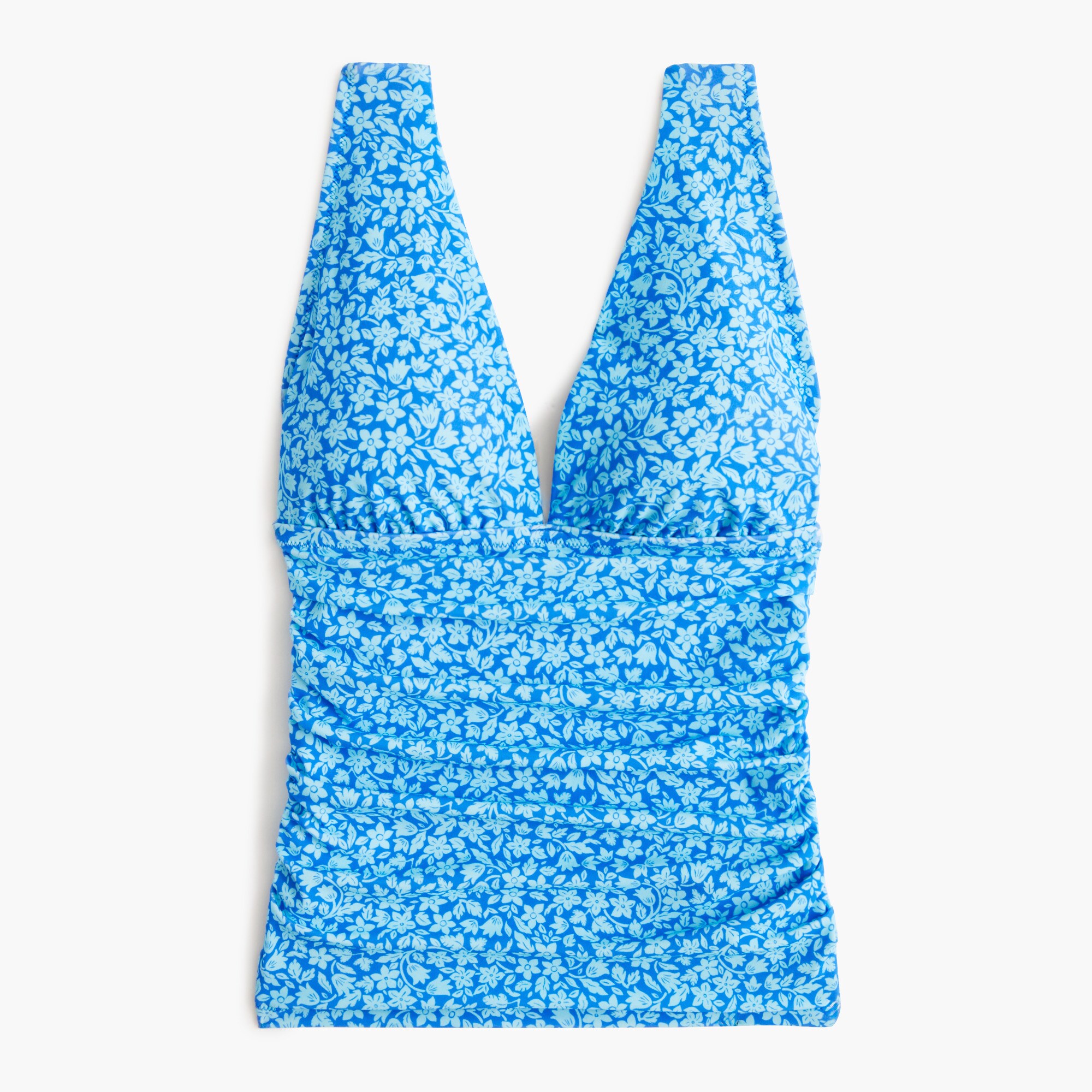 Ruched plunge floral-print tankini top