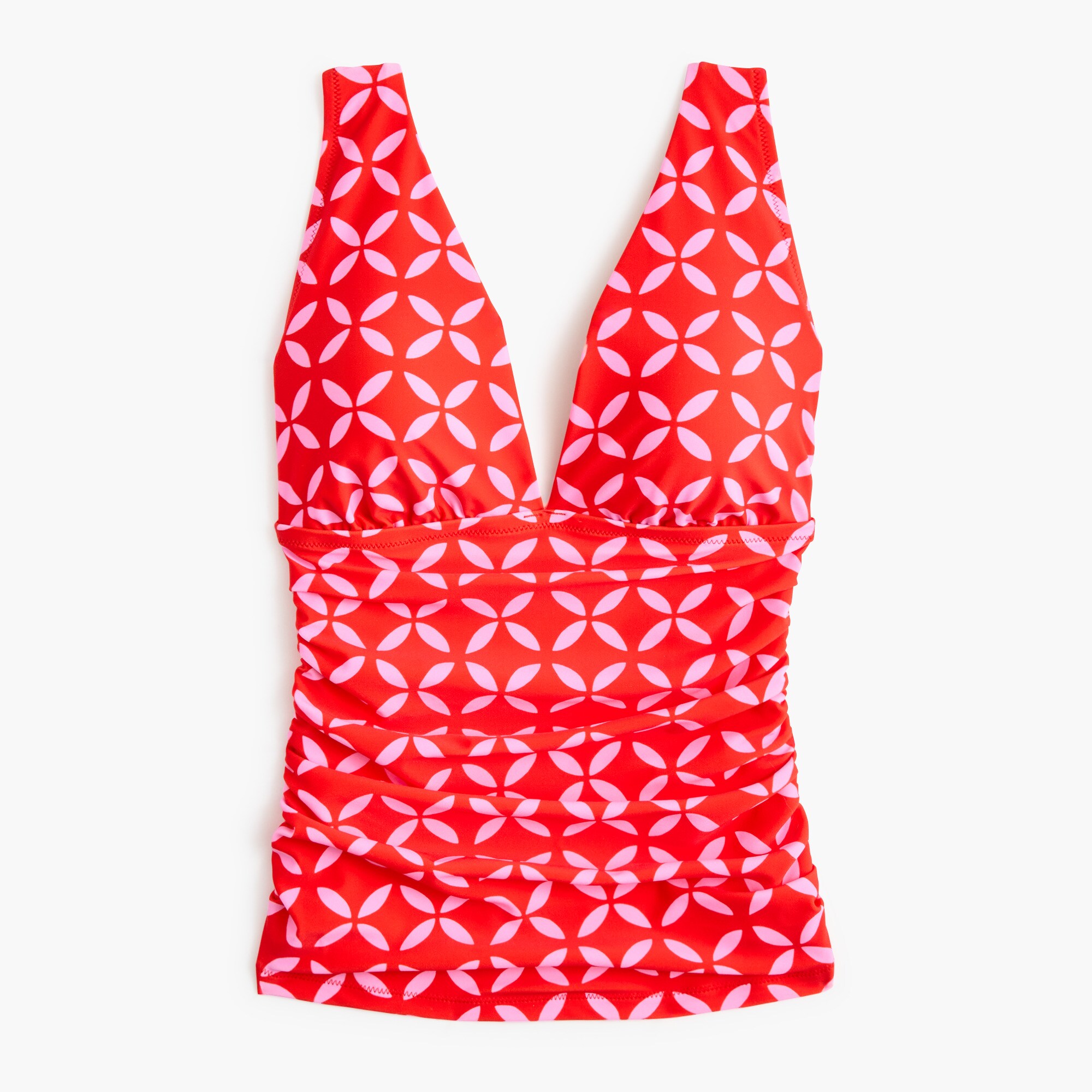 Ruched plunge floral-print tankini top