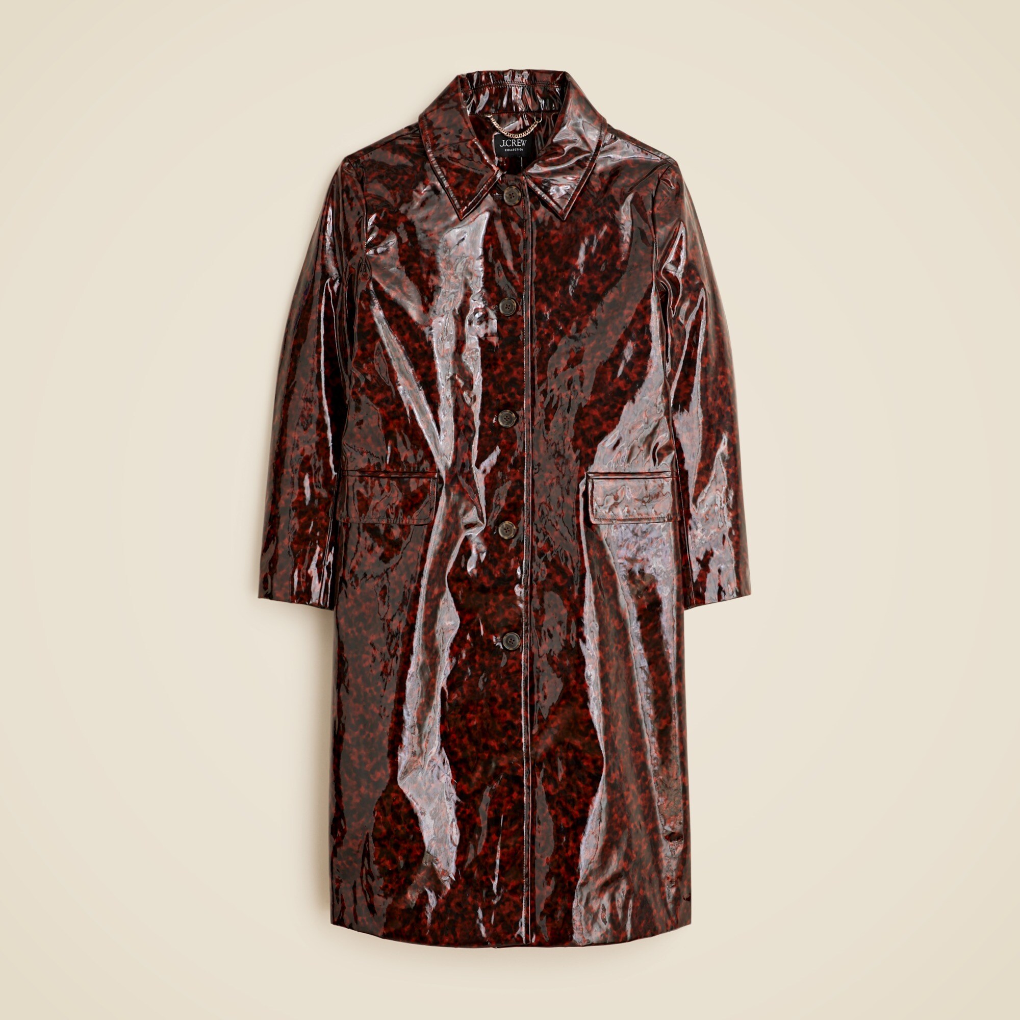 Collection laminated coat in tortoise print
