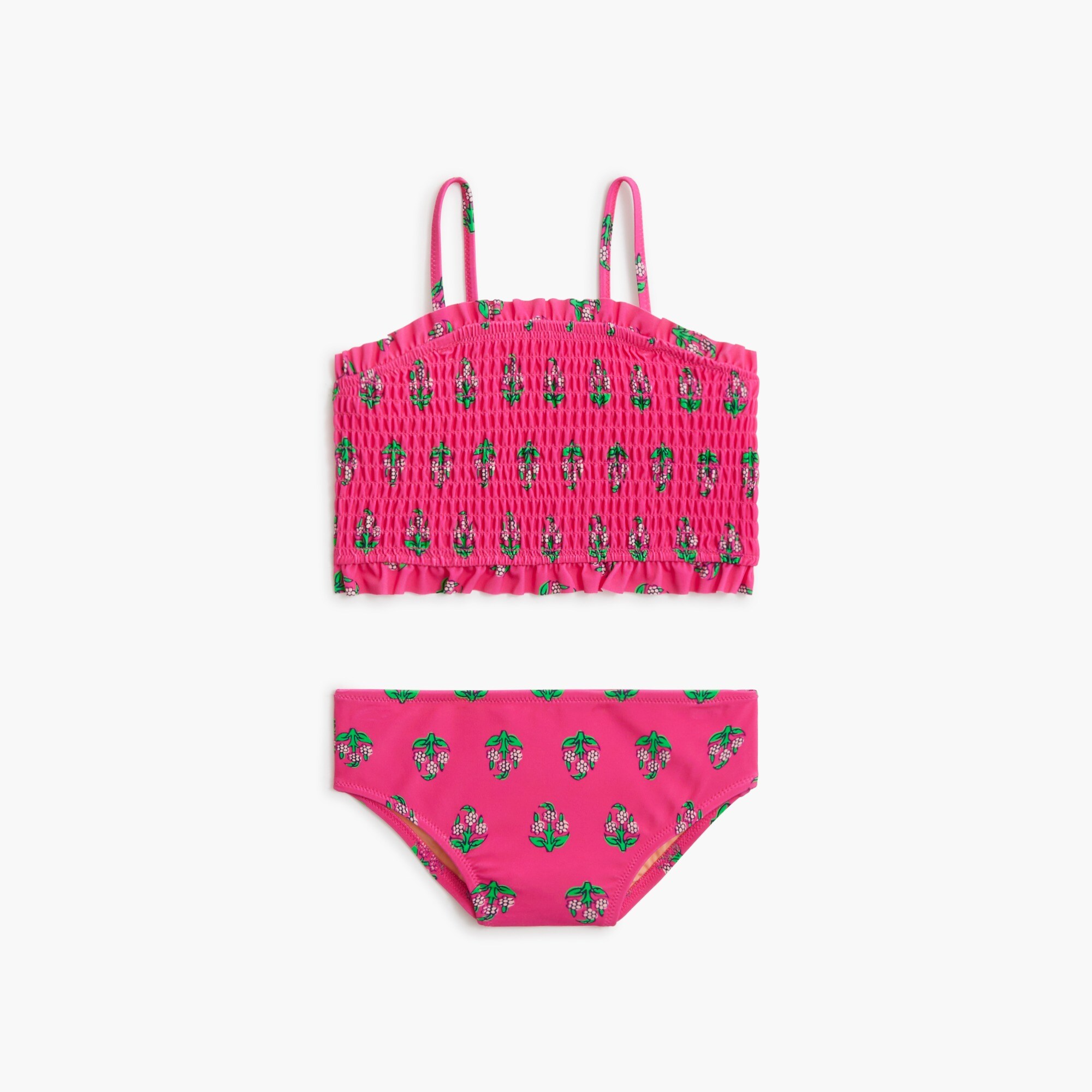 girls' block-print smocked bikini set for girls