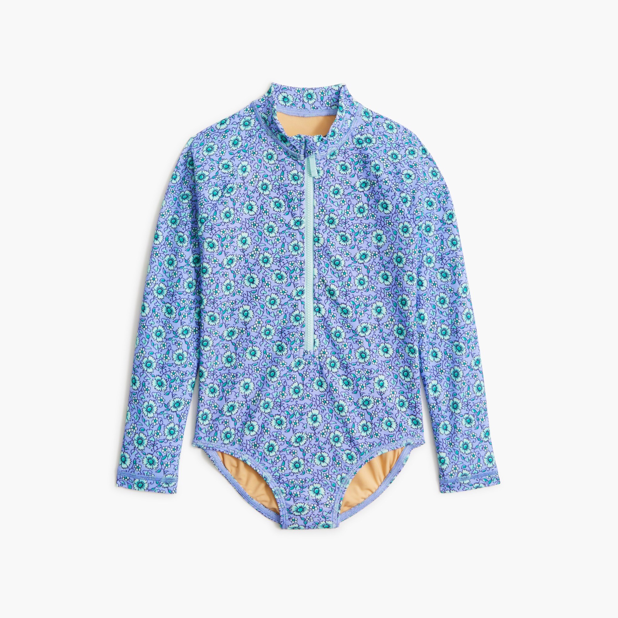 Girls' block-print rash guard swimsuit