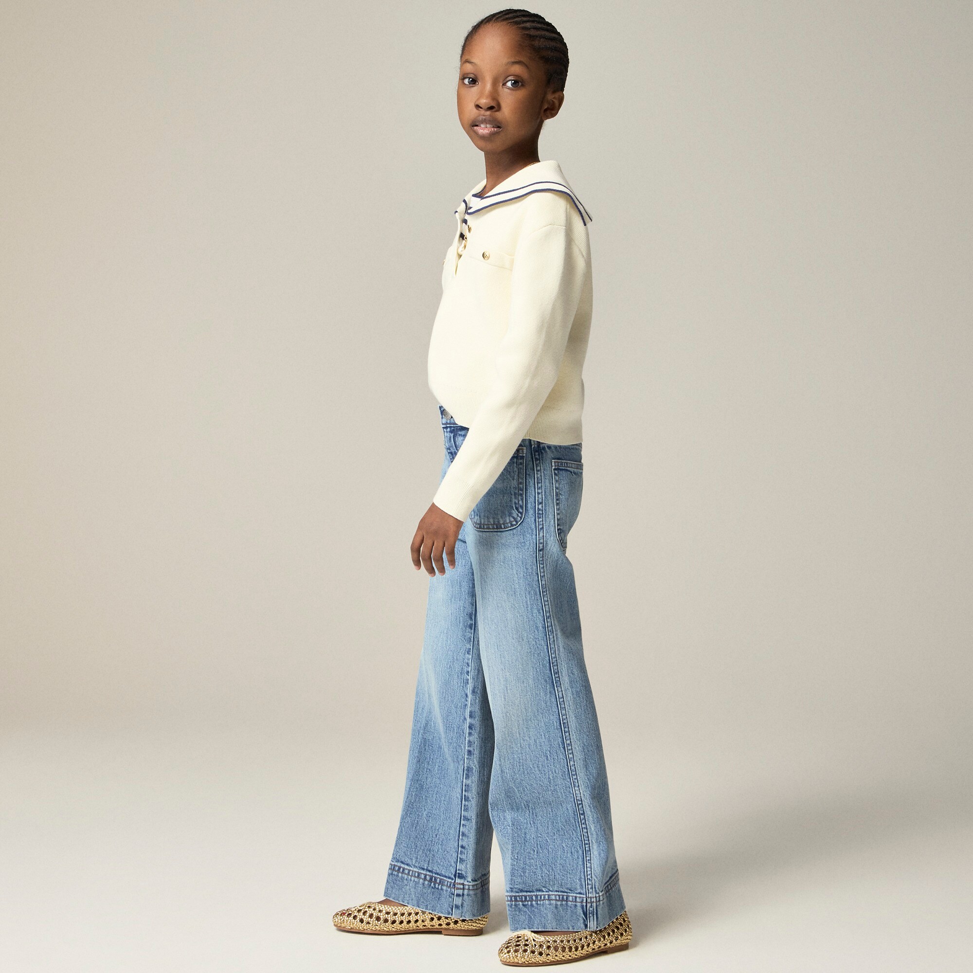 Girls' Sailor stretch denim trouser in light wash