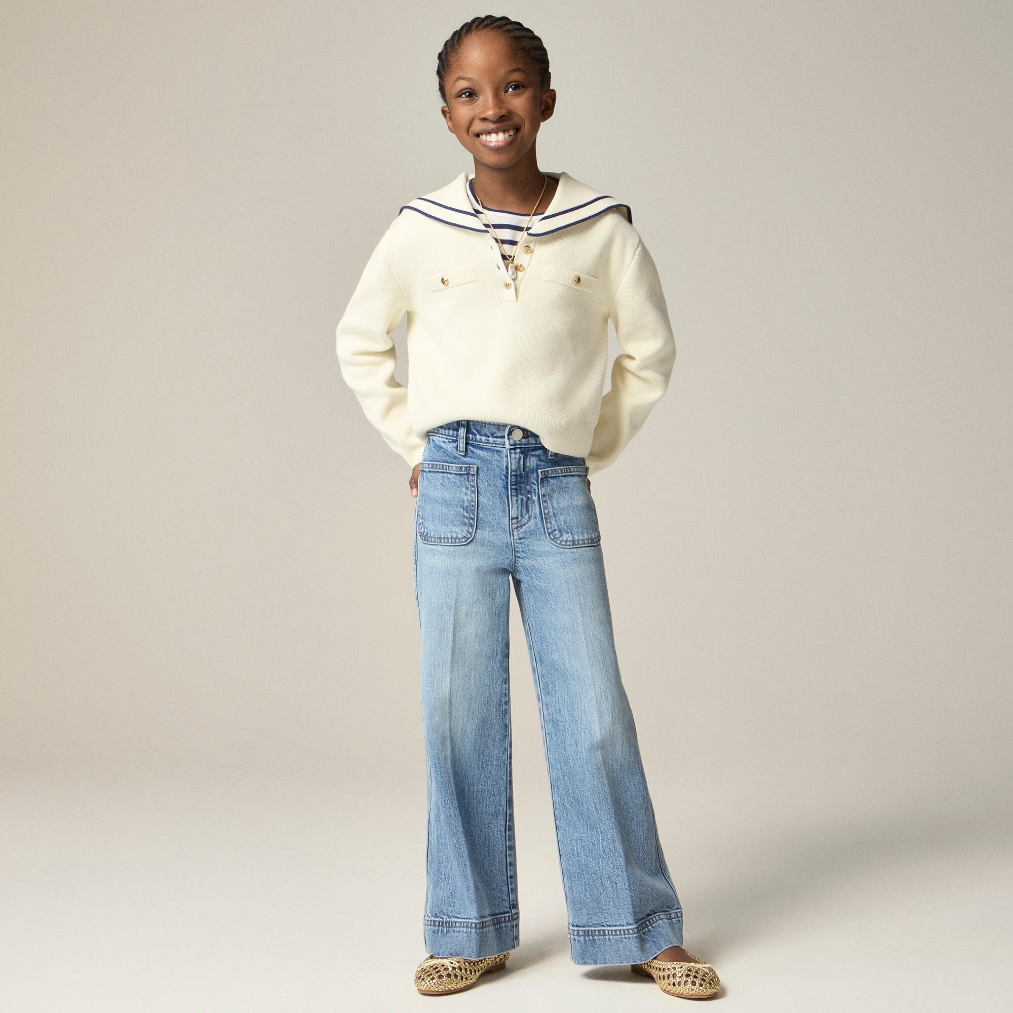 girls Girls' Sailor stretch denim trouser in light wash